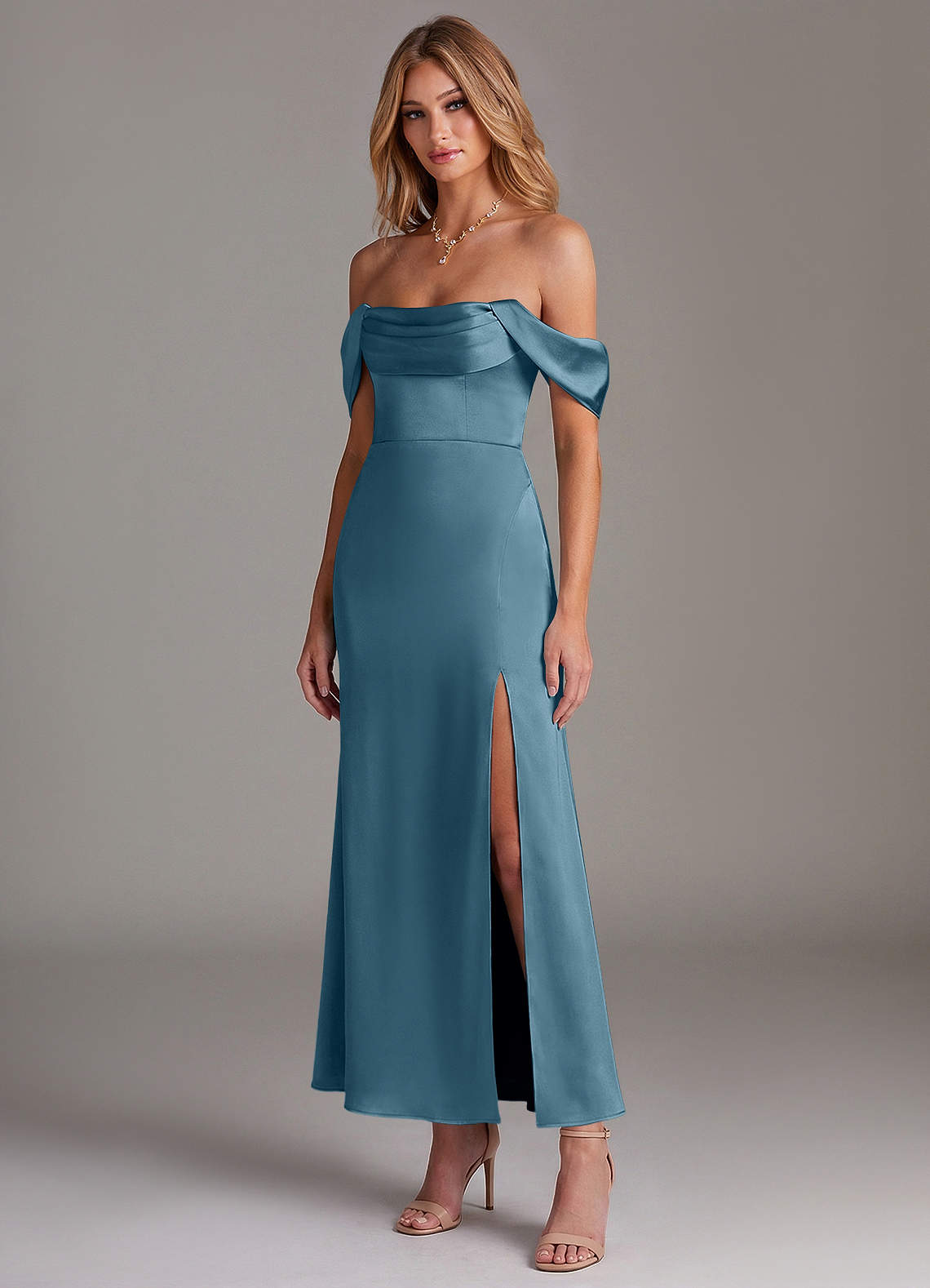 ankle length mermaid dress Mermaid High Neck Cap Sleeves Ankle Length Modest Prom Dress main image 0