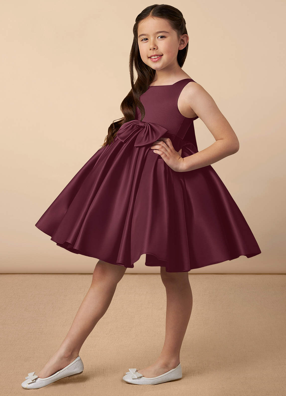 Azazie Bo Peep Cabernet A Line Bow Matte Satin Dress Azazie