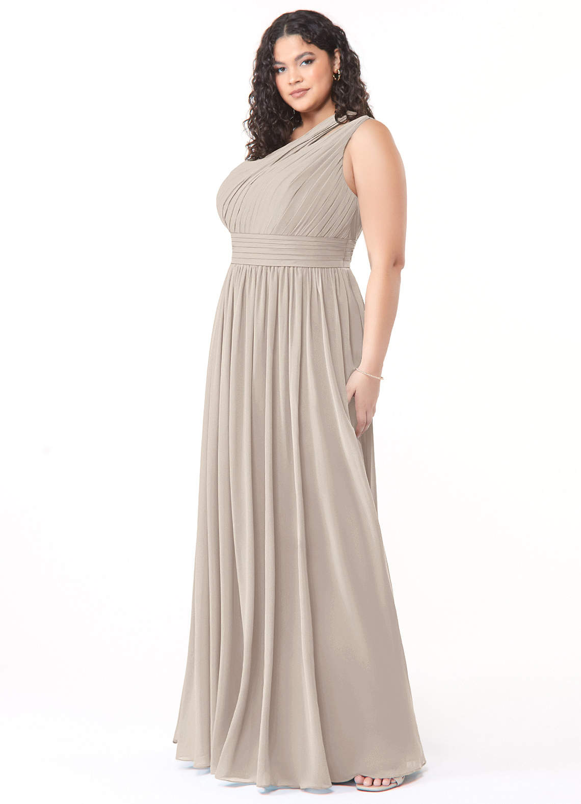 Azazie Molly Bridesmaid Dresses A-Line One Shoulder Chiffon Floor-Length Dress image1