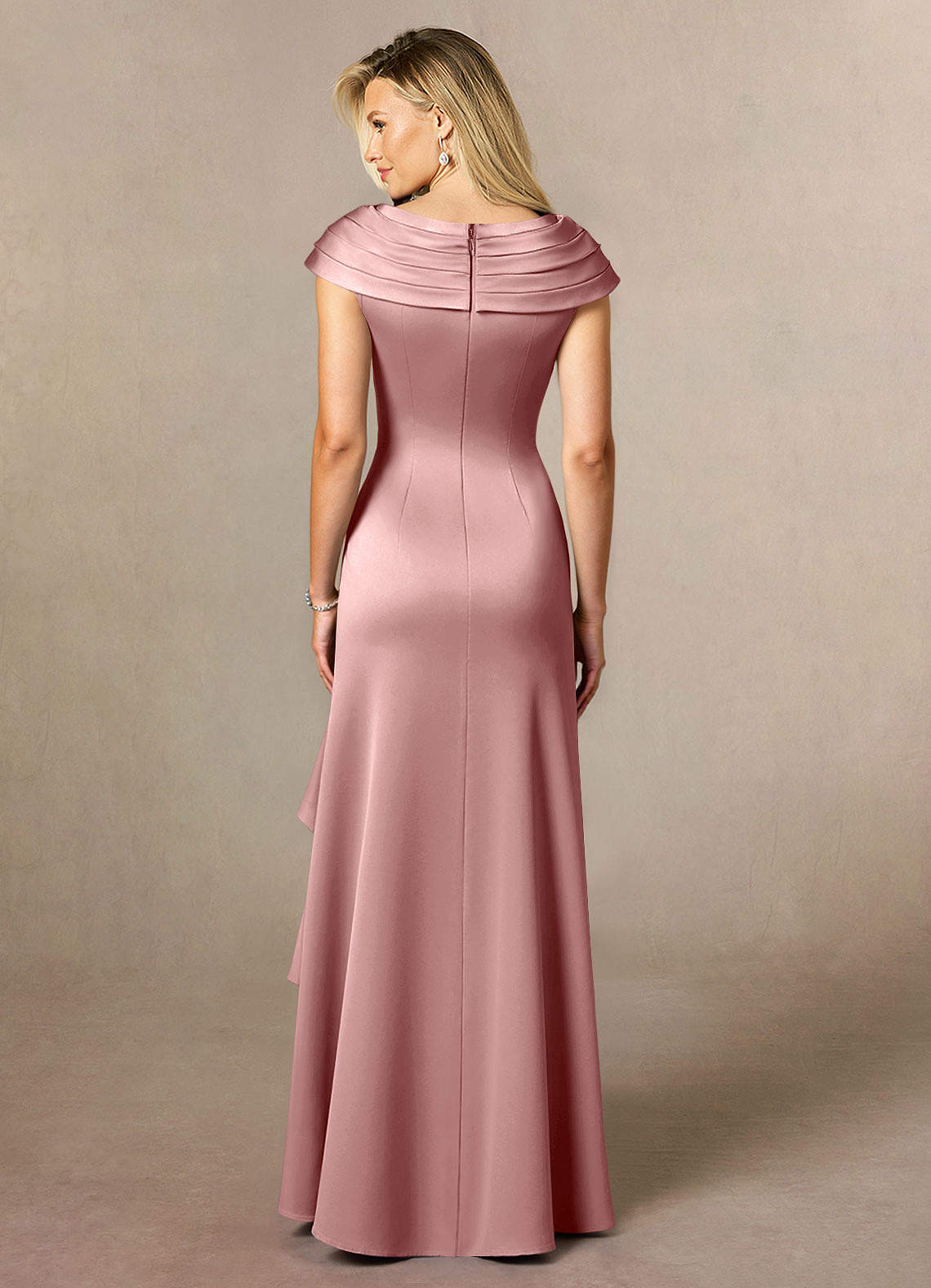 Azazie Anderson Mother of the Bride Dresses Dusty Rose A-Line Pleated Stretch Satin Dress image1