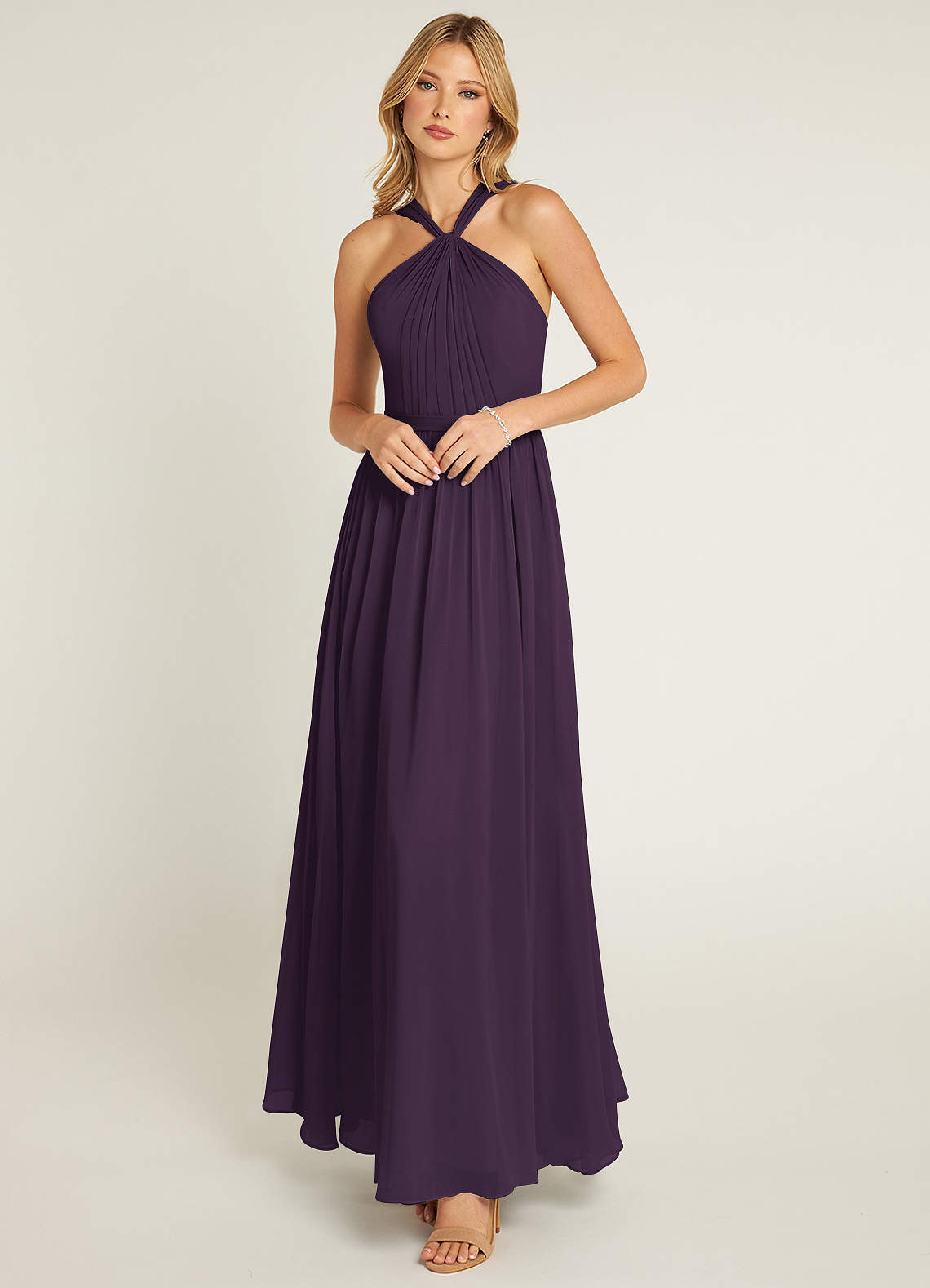 Azazie Jacey Bridesmaid Dresses Plum A-Line Pleated Chiffon Dress image1