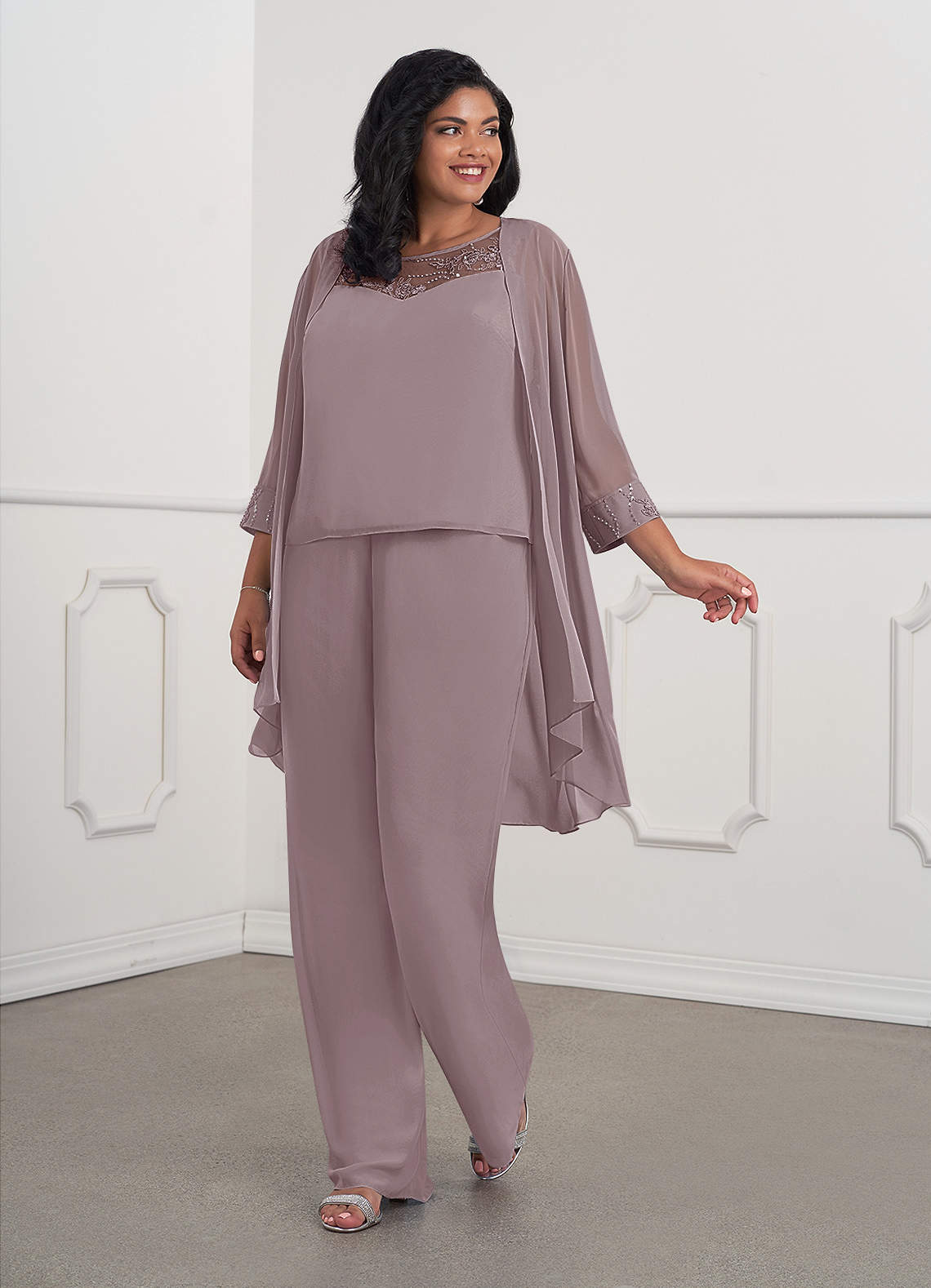 Azazie Maura Klänningar till brudens mor Klänning Jumpsuit/byxdräkt i Chiffong Paljetter Skymning image1