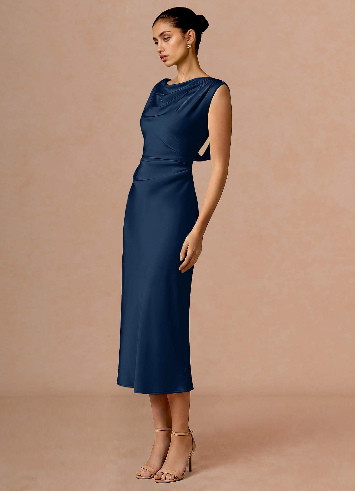 navy midi dress formal Amoris T822 Short A Line Cocktail and a concealed back zipper Miren | Strappy Bodycon Navy