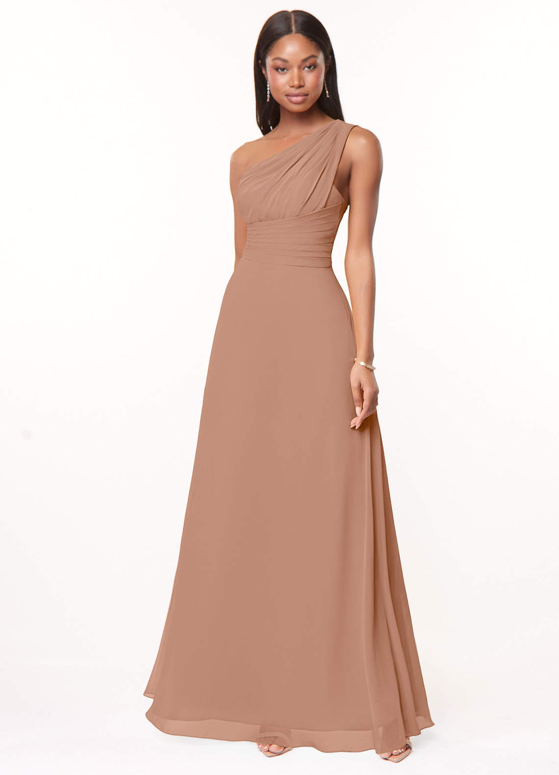 Azazie Ashley Bridesmaid Dresses Champagne Rose A-Line Ruched Chiffon Dress image1