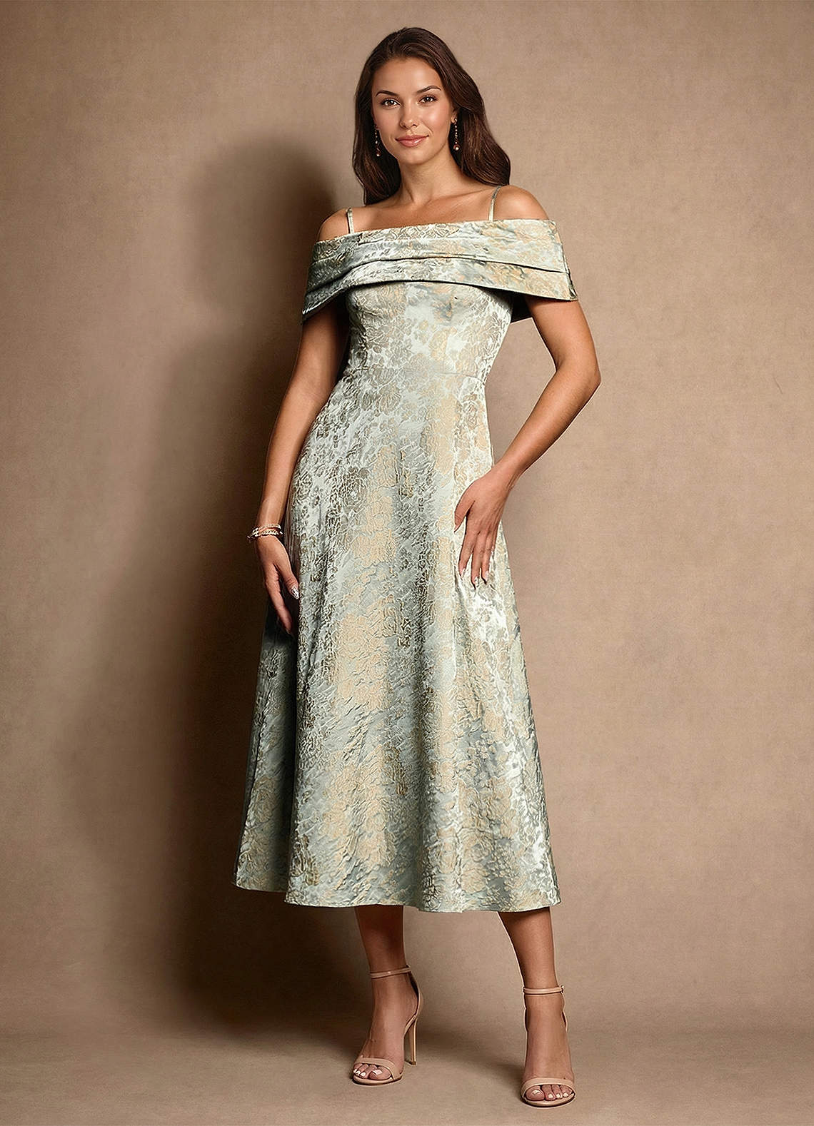 Azazie Brighton Final Sale Vintage Blue A-Line Pleated Jacquard Dress image1