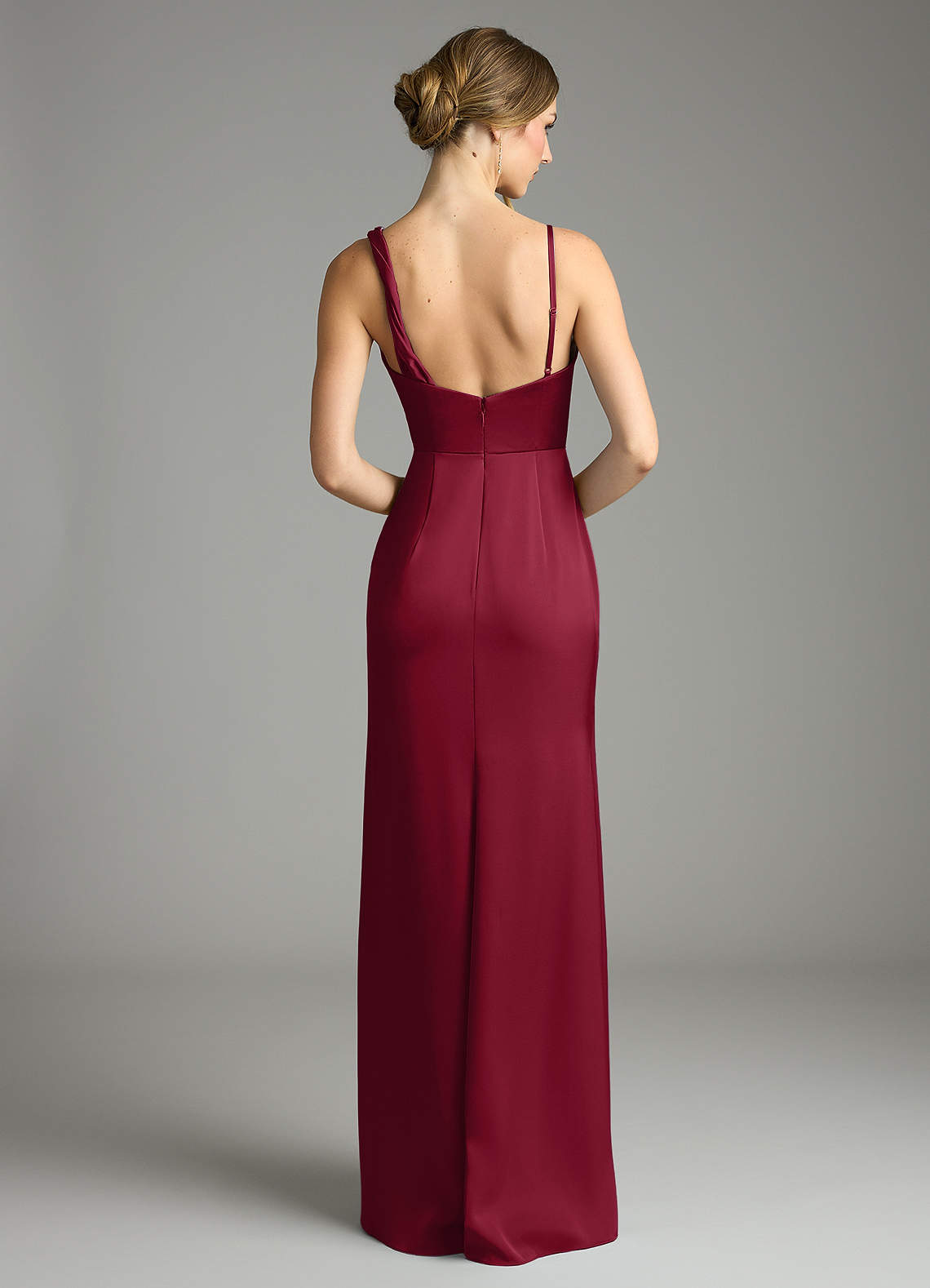 Azazie Samara Kotona sovitettavat mekot Mrenneito Pliseerattu Joustava satiini Lattian pituus Pukeutua image1