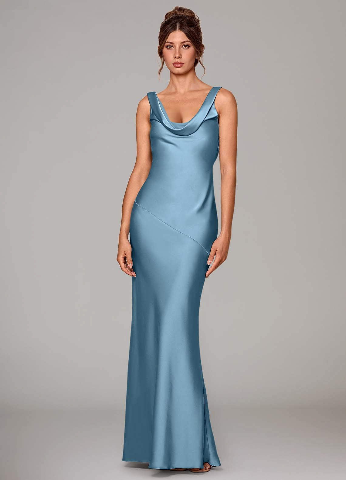 Azazie Rylina Bridesmaid Dresses Steel Blue Mermaid Stretch Satin Dress image1