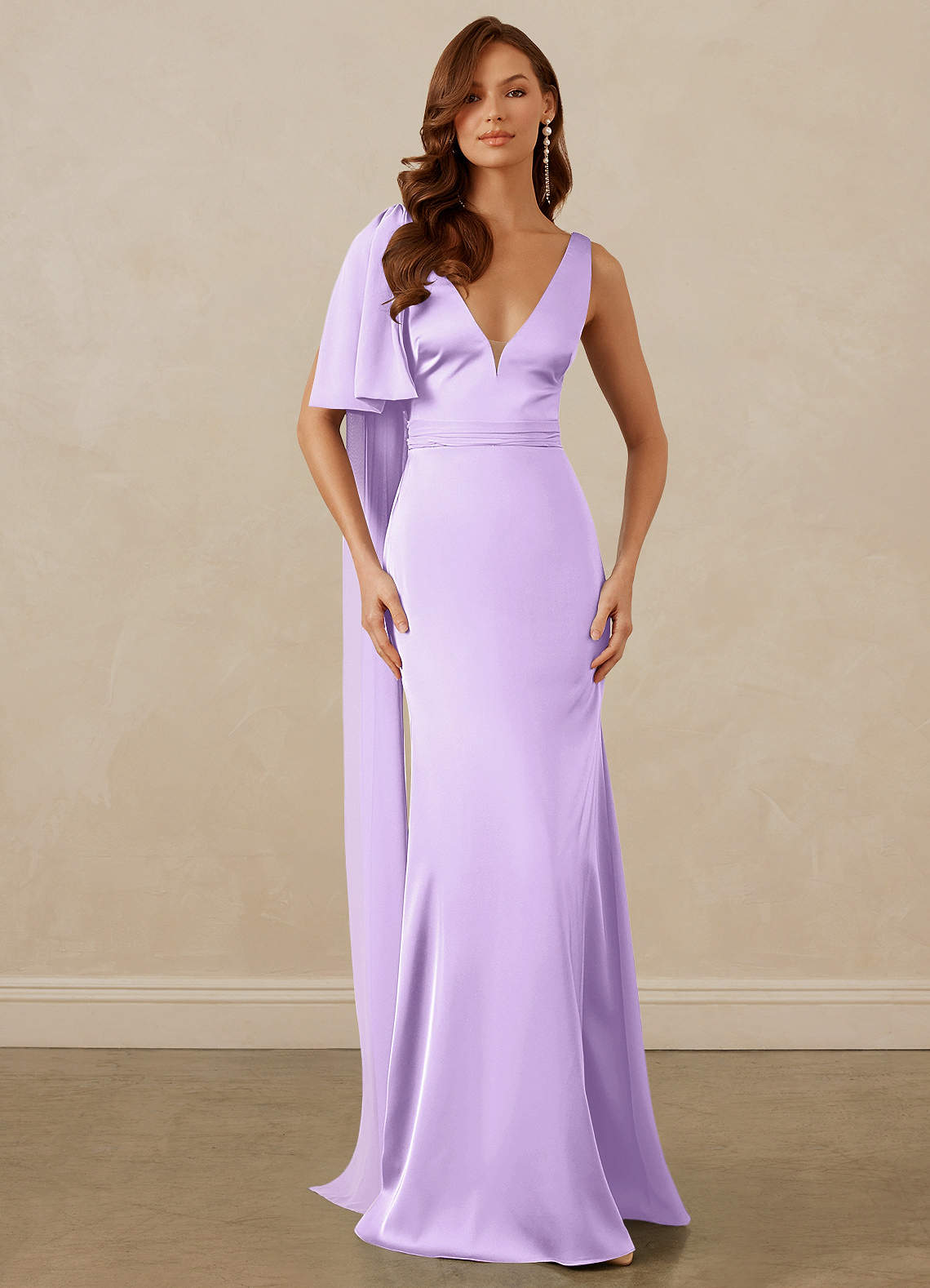 Christian Siriano Bridal for Azazie 1011 Bridesmaid Dresses Lilac Mermaid Bow Stretch Satin Dress image1