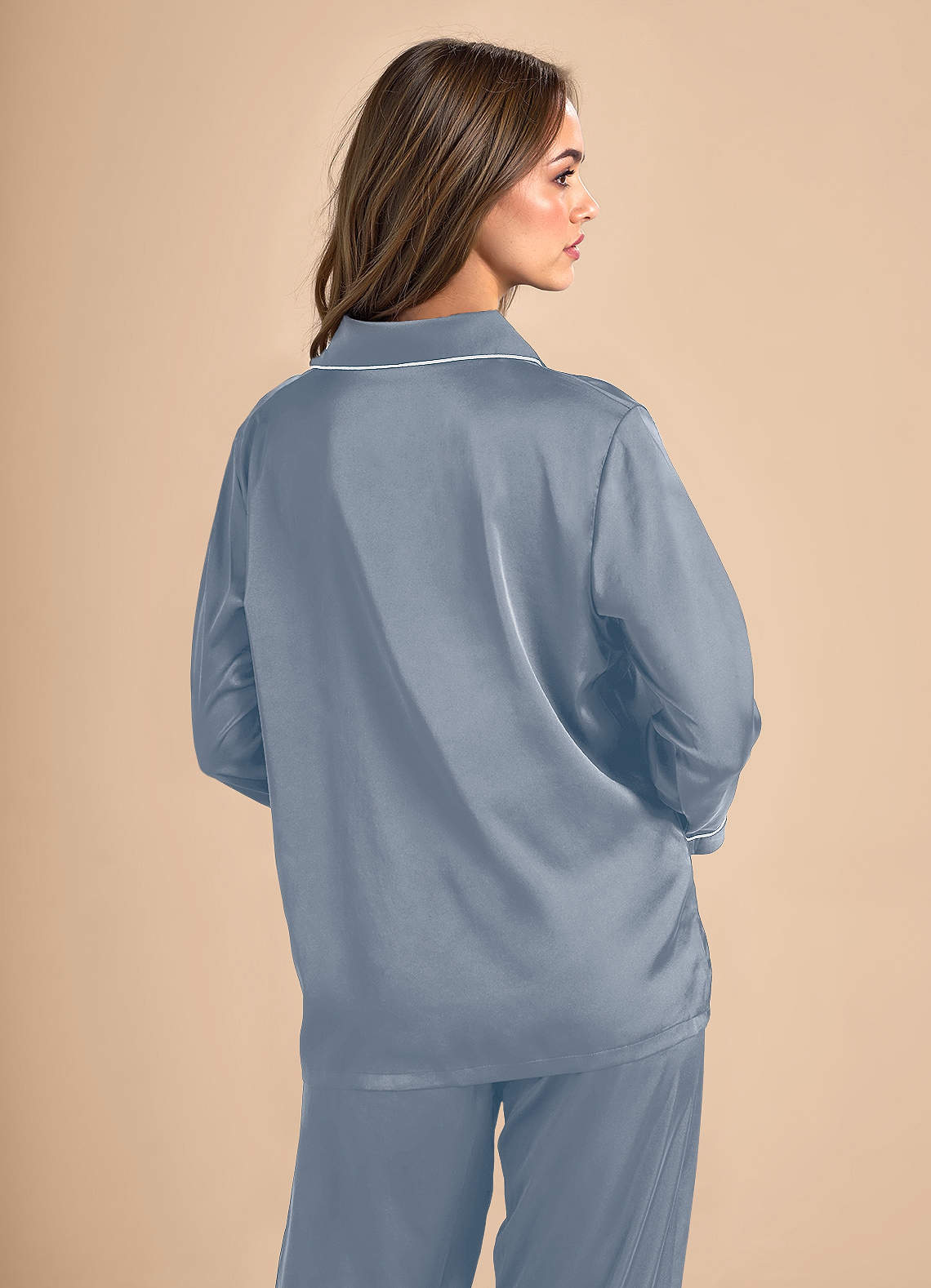 front Long Sleeves and Pants Satin PJ Set