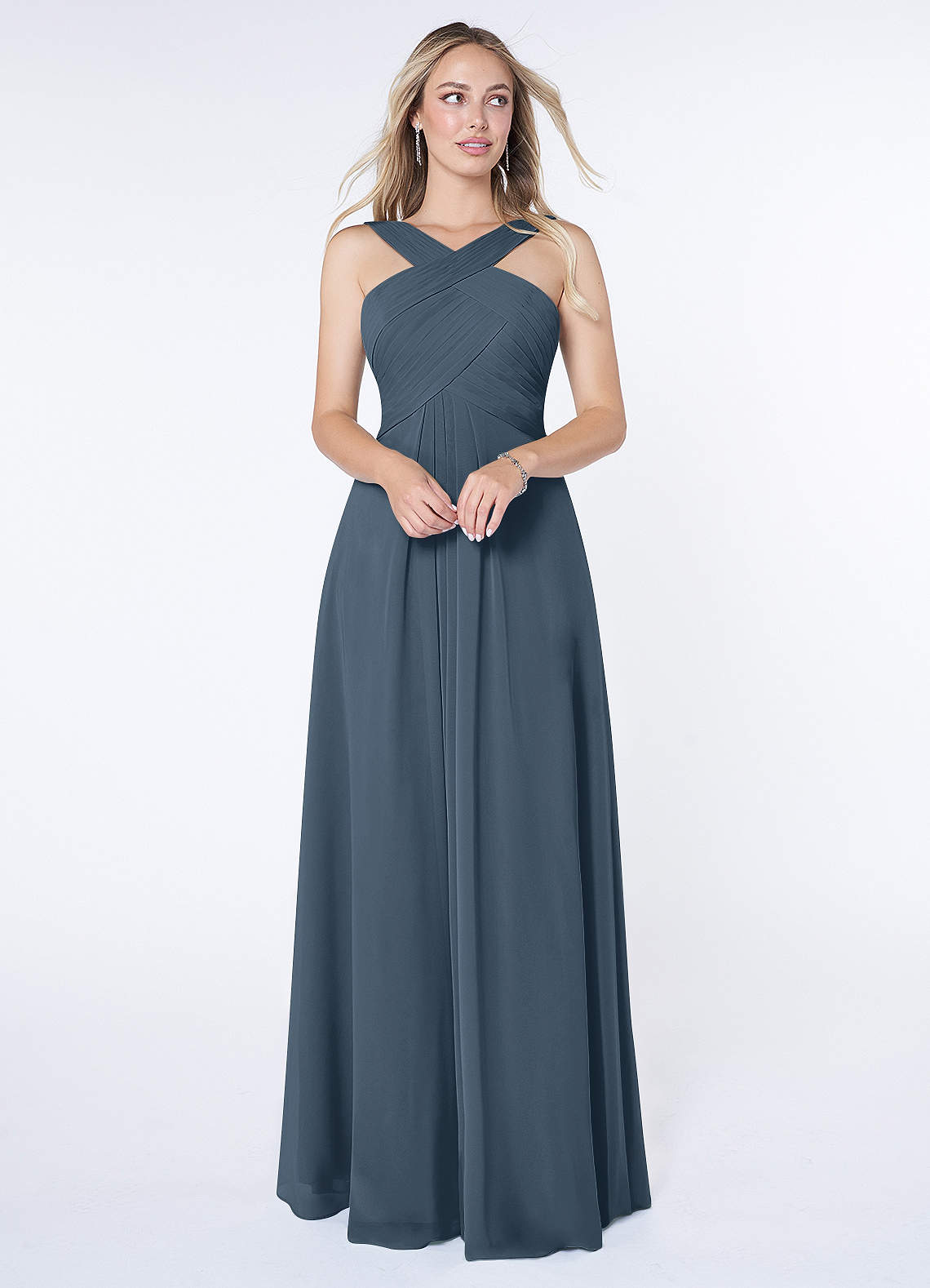 Azazie Kaleigh Bridesmaid Dresses Neptune A-Line Pleated Chiffon Dress image1