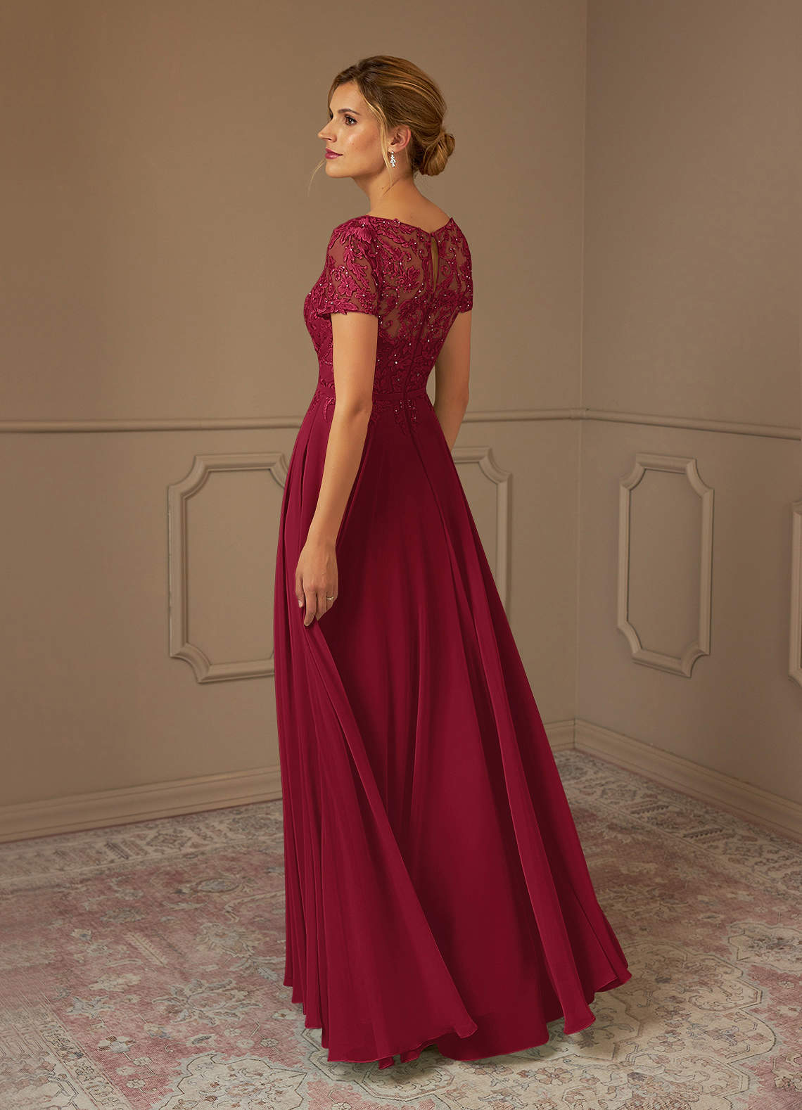 Azazie Adina Mother of the Bride Dresses Burgundy A-Line Boatneck Sequins Chiffon Dress image1