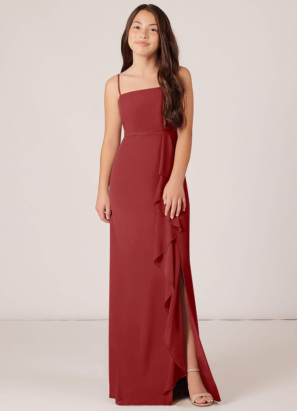 Azazie A-Line/Princess Square Neck Floor-Length Chiffon Junior Bridesmaid Dresses - Rust