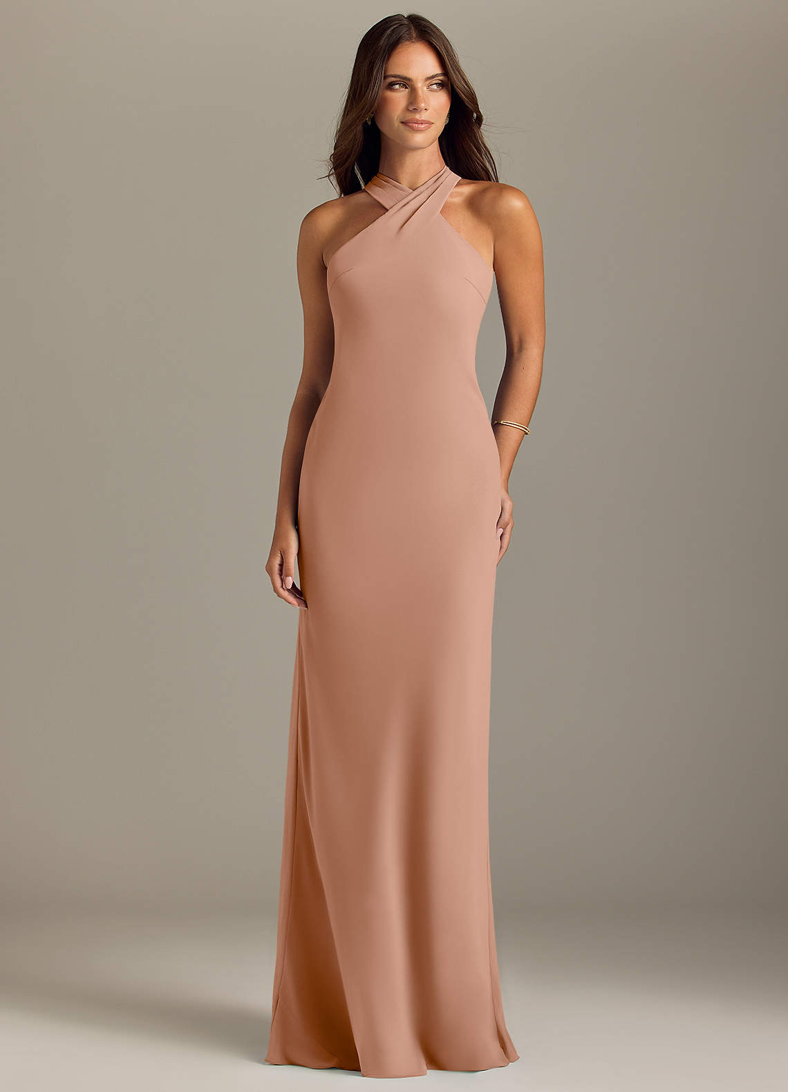 Azazie Doretta Bridesmaid Dresses Champagne Rose Mermaid Pleated Chiffon Dress image1