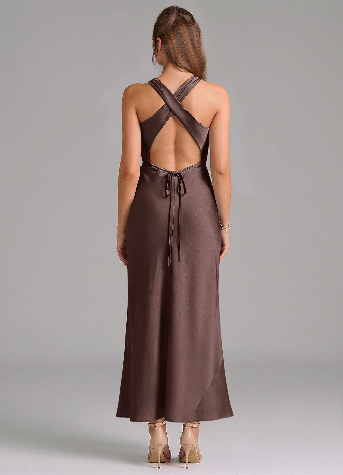 Azazie Evadne Bridesmaid Dresses Ganache Sheath Pleated Stretch Satin Dress image4