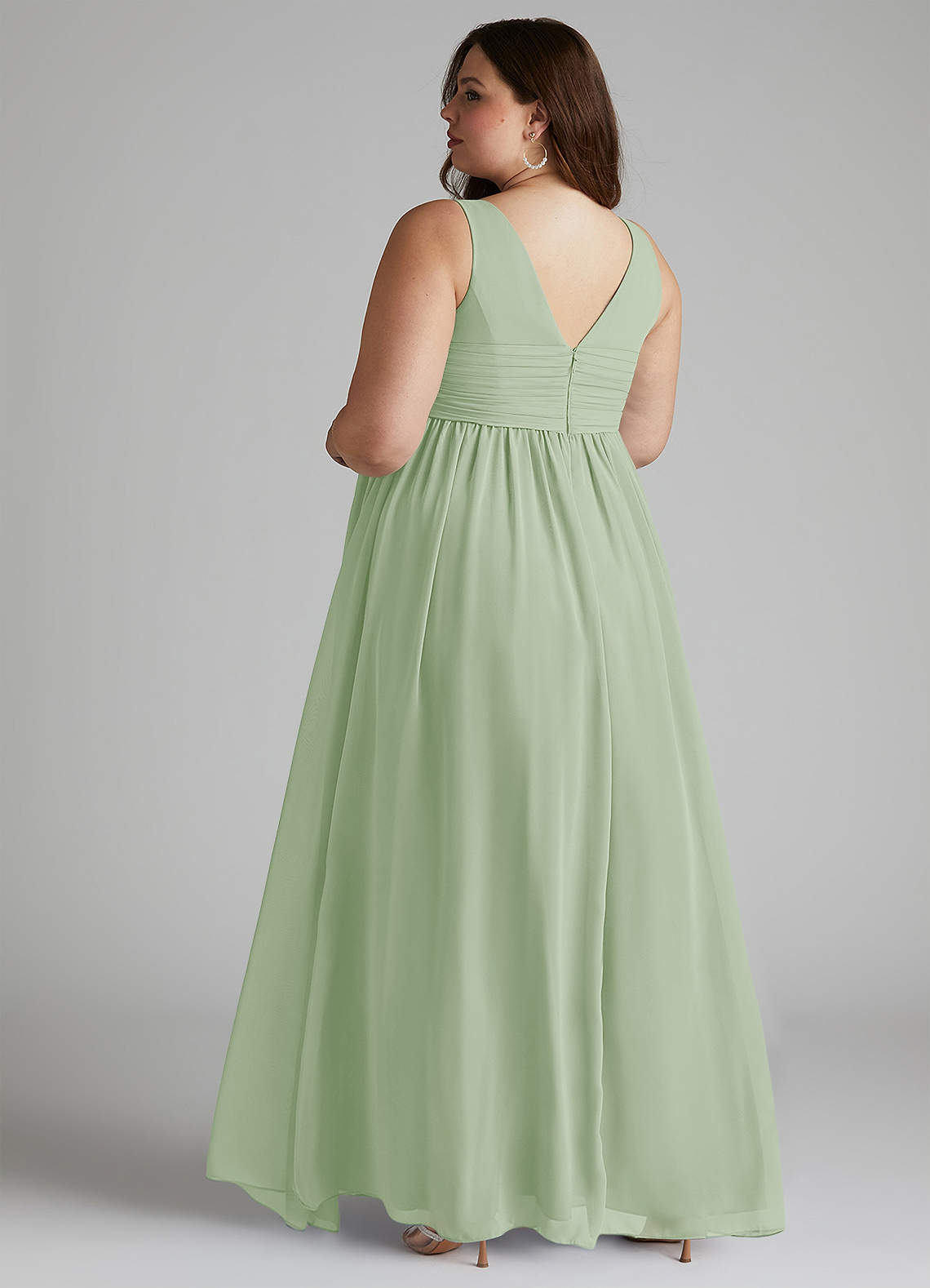 Azazie Yetta Maternity Bridesmaid Dresses A-Line V-Neck Gathered Chiffon Floor-Length Dress image10