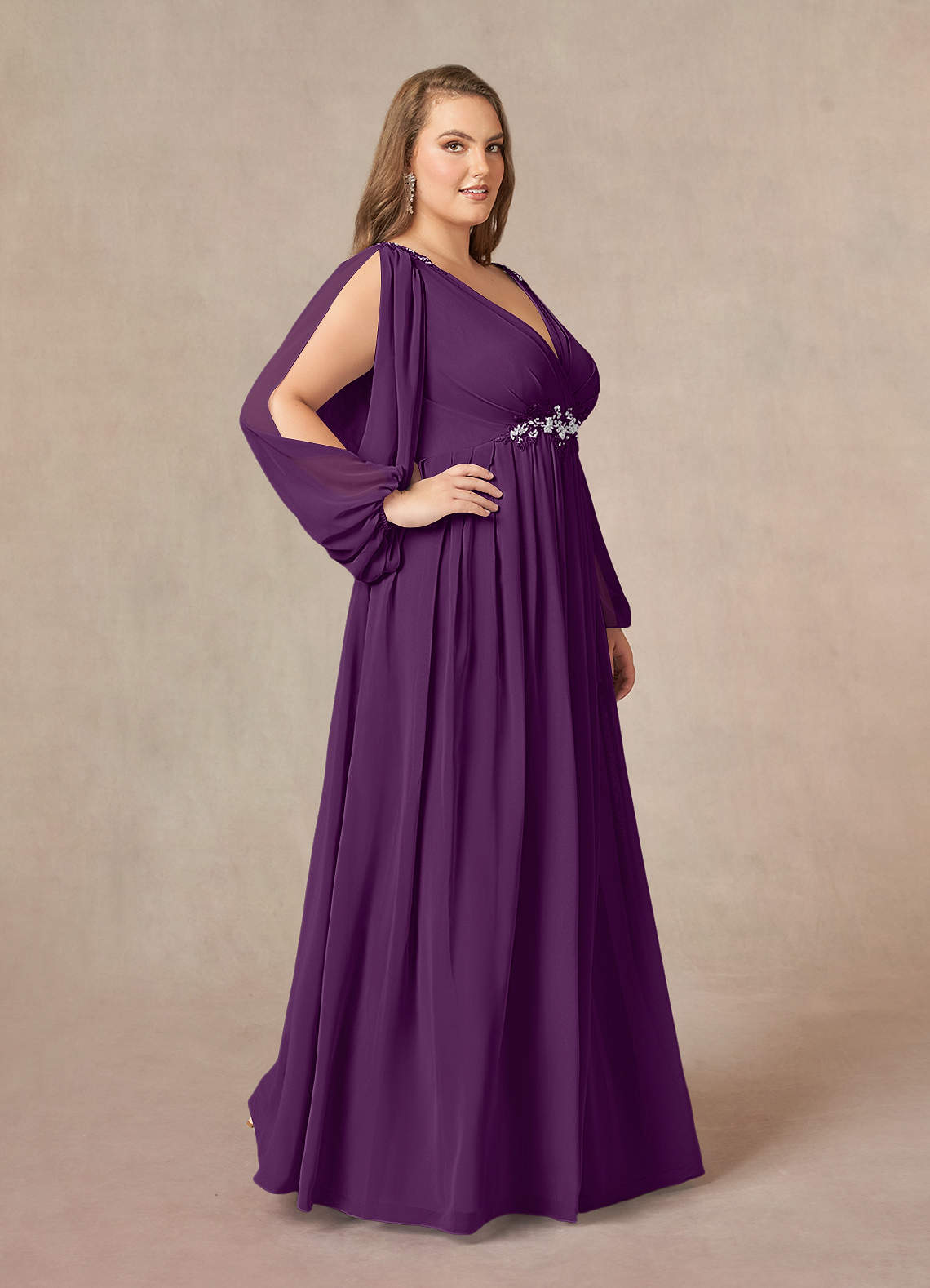 Azazie Gypsy Mother of the Bride Dresses Grape A-Line V-Neck Sequins Chiffon Dress image8