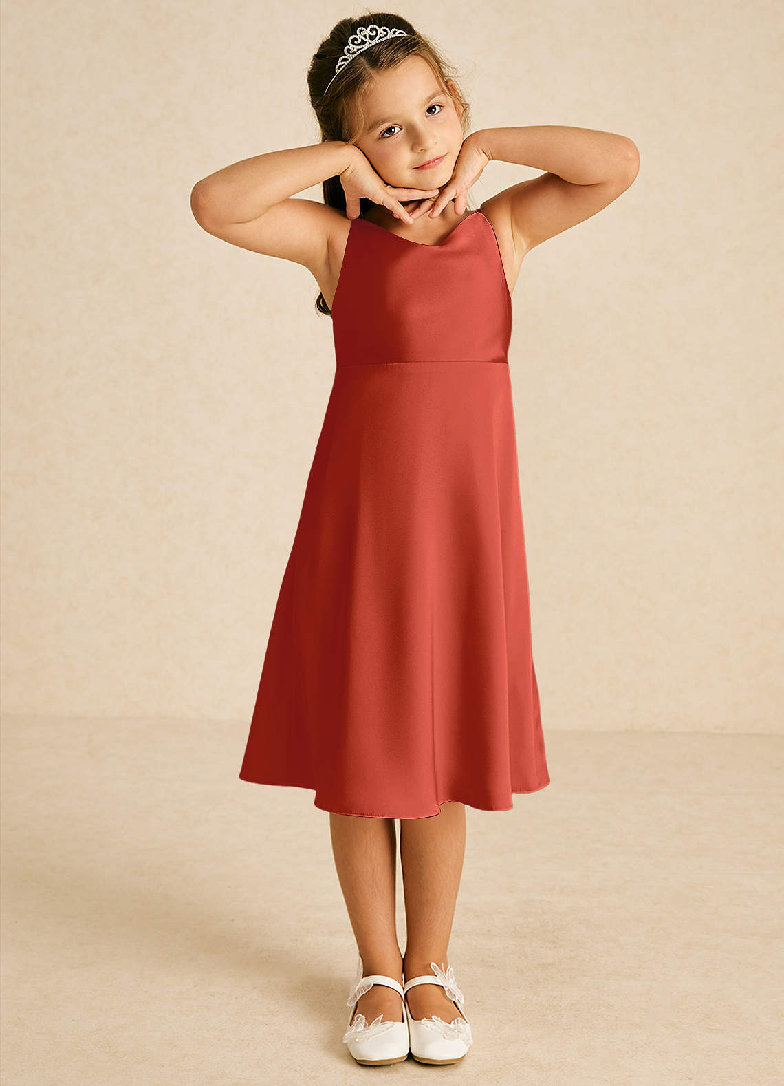 Azazie Zuzu Rust A-Line Spaghetti Strap Stretch Satin Dress | Azazie Azazie Zuzu Rust A-Line Spaghetti Strap Stretch Satin Dress | Azazie
