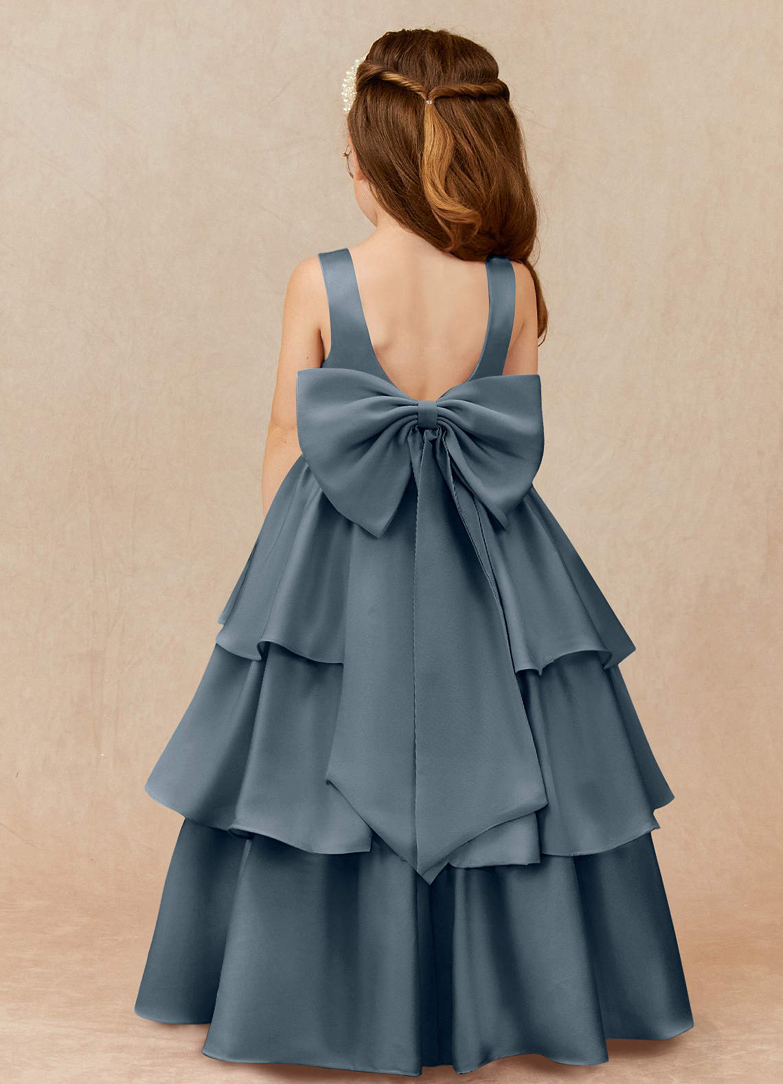 Azazie Margie Flower Girl Dresses Twilight A-Line Bow Stretch Satin Dress image1
