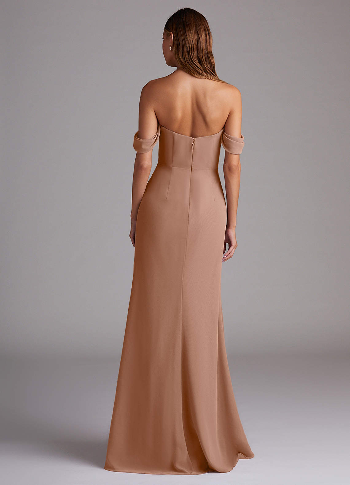 Azazie Saige Bridesmaid Dresses Champagne Rose A-Line Off the Shoulder Chiffon Convertible Dress image6