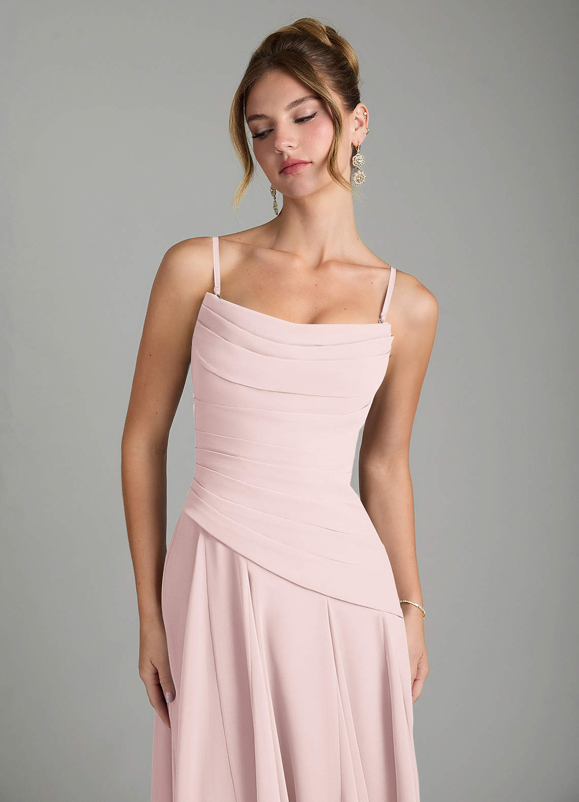 Azazie Gabriela Bridesmaid Dresses Blushing Pink A-Line Corset Chiffon Dress image8
