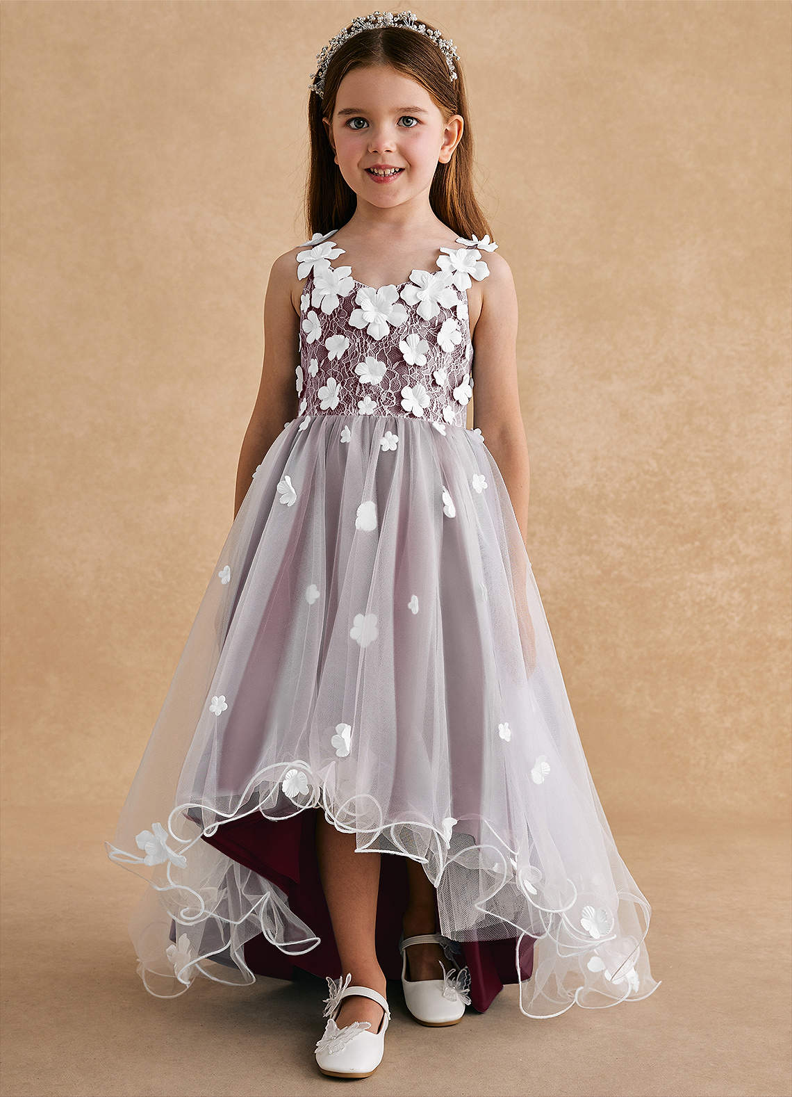 Azazie Celia Flower Girl Dresses Cabernet A-Line Lace Tulle Dress image5