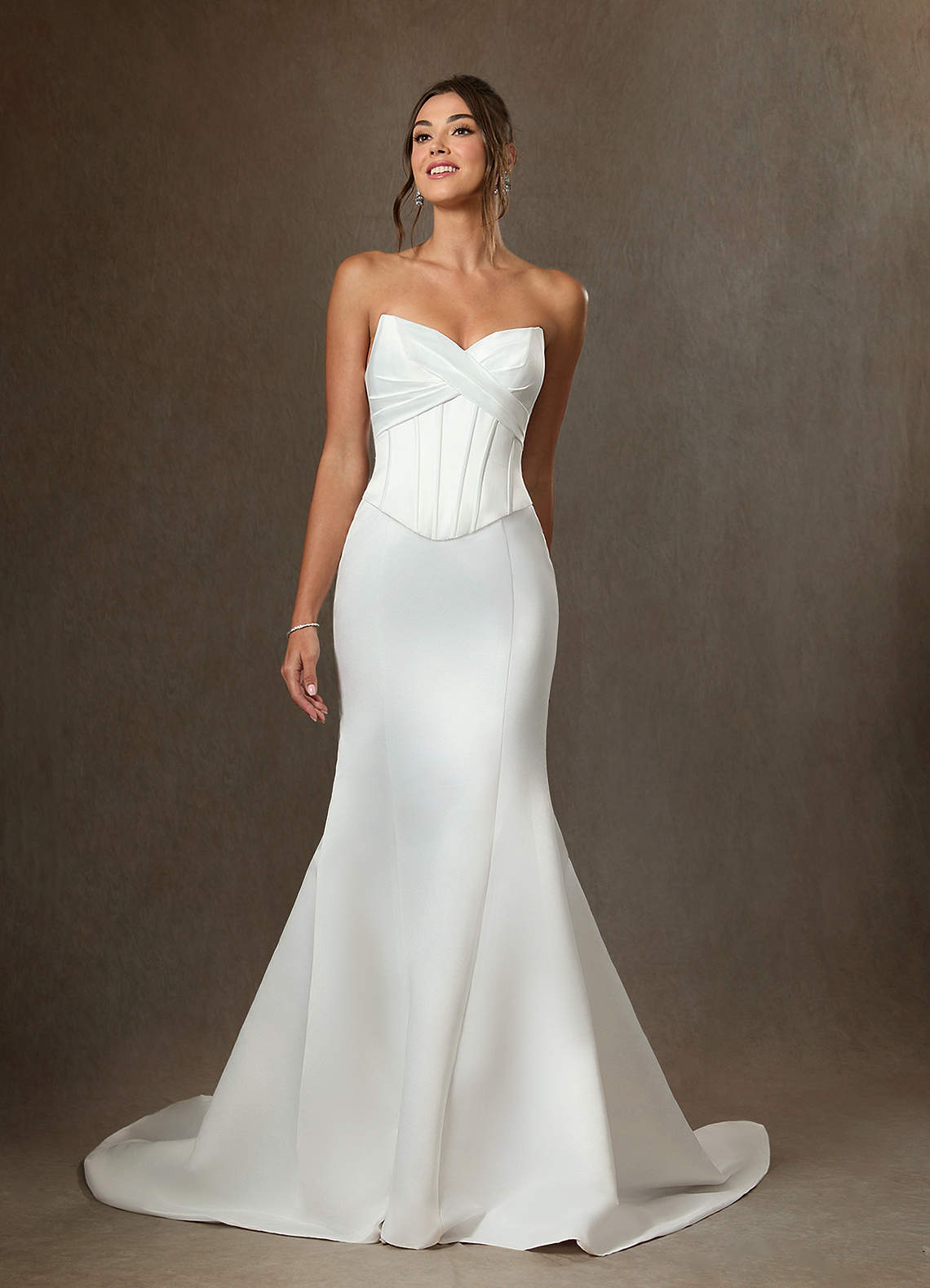 Azazie Carryn Wedding Dresses Diamond White Mermaid Strapless Satin Dress image2