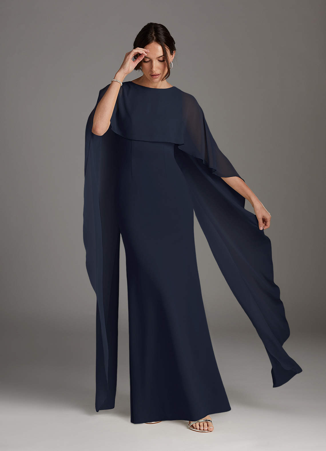 Azazie Plus Size Sheath Scoop Neck Floor Length Chiffon Mother of Groom Bride Dresses Dark Navy