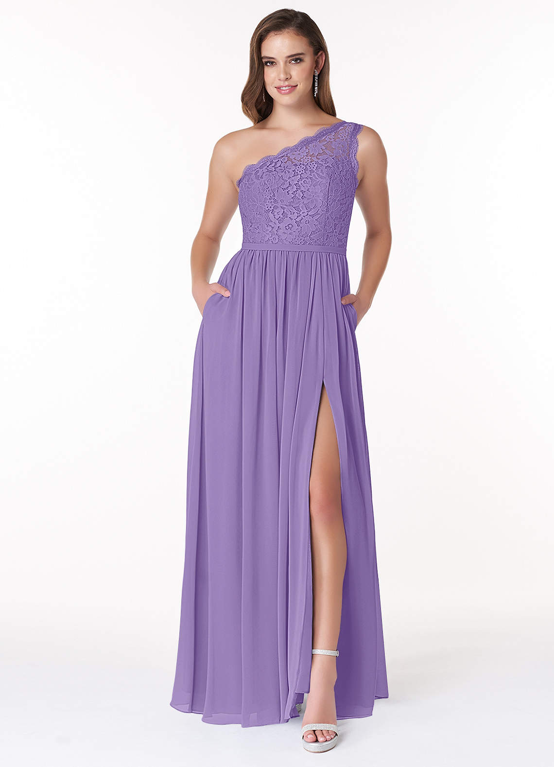 Azazie Demi Bridesmaid Dresses Tahiti A-Line One Shoulder Chiffon Dress image1