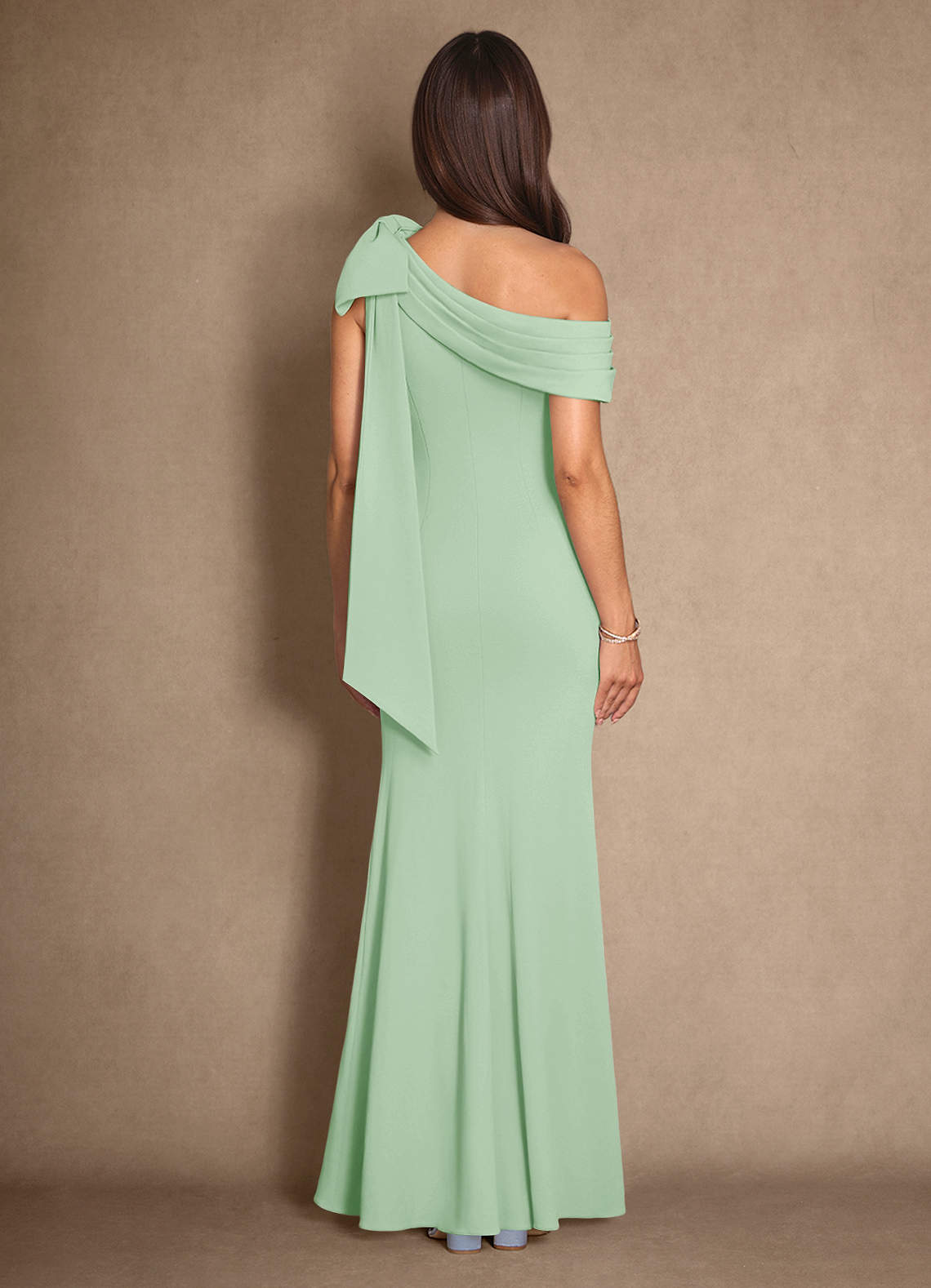 Azazie Myers Mother of the Bride Dresses Dusty Sage Mermaid Pleated Stretch Crepe Dress image1