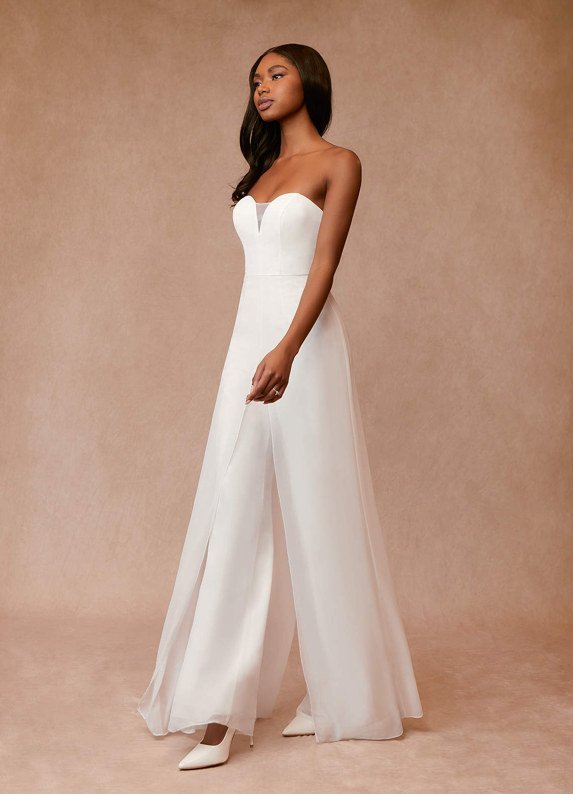 Azazie Tamara Diamond White Strapless Chiffon Jumpsuit Azazie CA