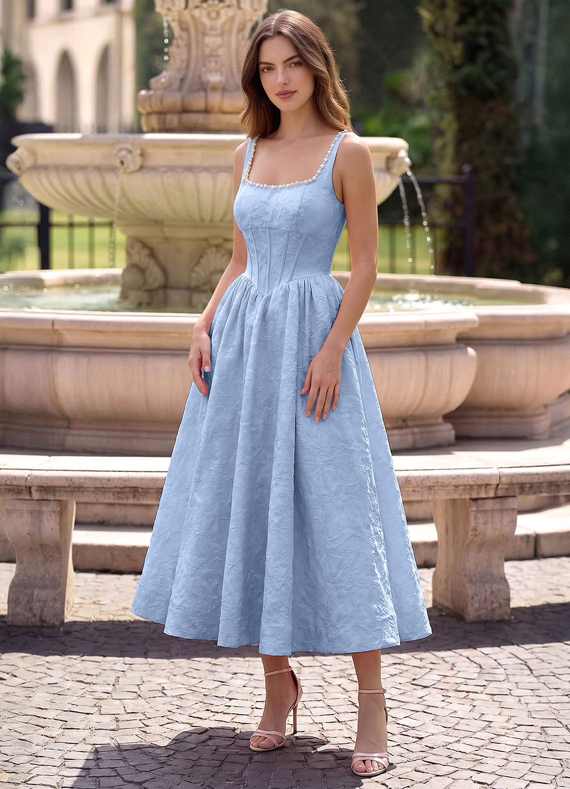 Sephone Sky Blue Beading Rhinestone Jacquard Maxi Dress | Azazie Sephone Sky Blue Beading Rhinestone Jacquard Maxi Dress | Azazie