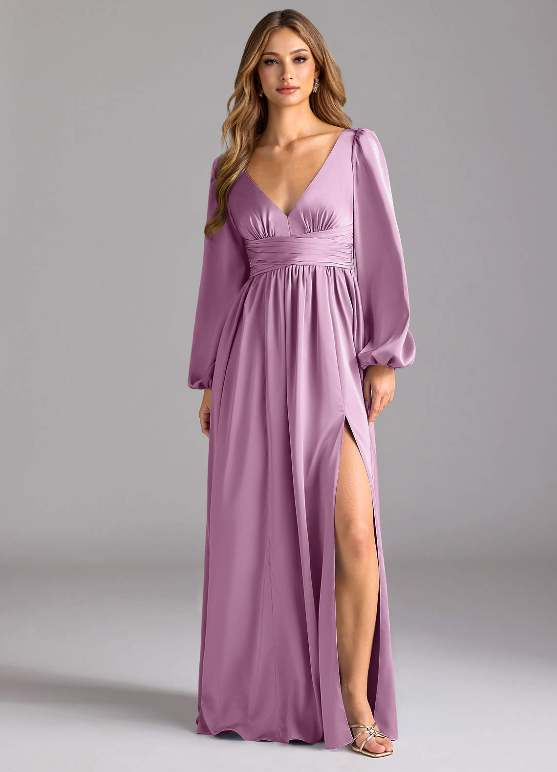 Azazie Norah Robes de demoiselle d'honneur Robe Trapèze en Satin extensible Glycine image1