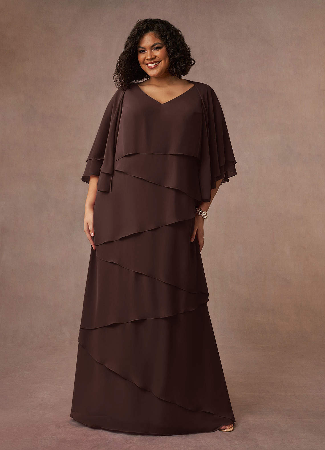 Azazie OHara Abiti per la Madre della Sposa Abito A-Line in Chiffon con Scollo a V Ganache image1