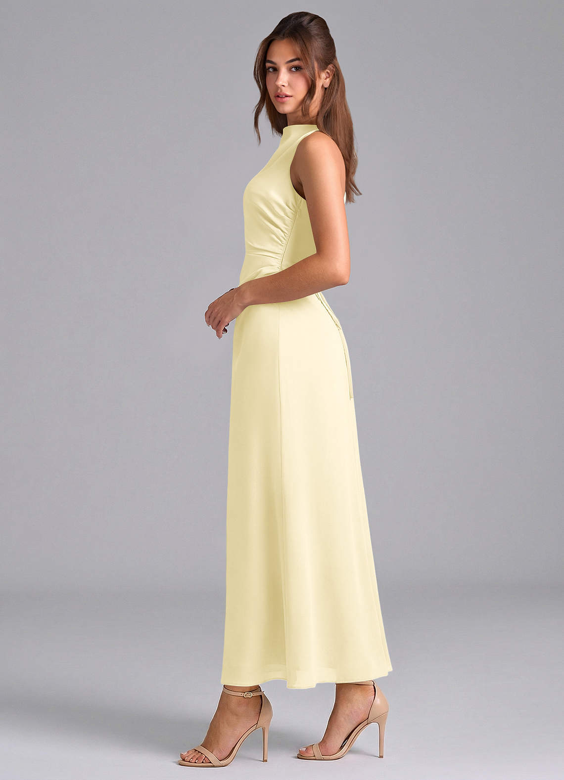 Azazie Evadne Brautjungfernkleider Etui Plissee Chiffon Kleid Zitronensorbet image4