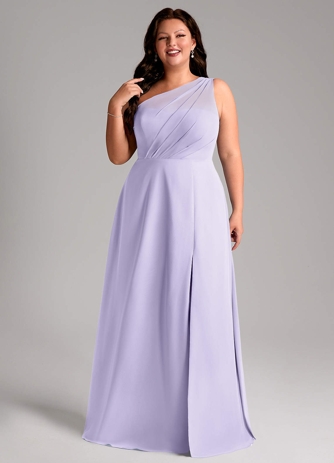 Azazie Phaedra Bridesmaid Dresses Lilac A-Line One Shoulder Chiffon Dress image10