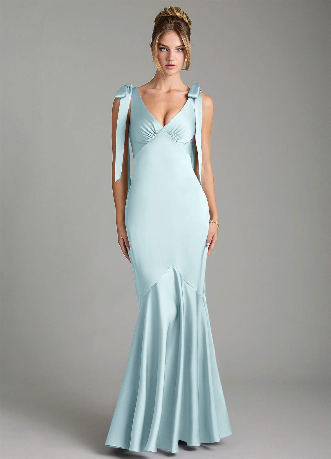 Alena Try-on Dress Sample Dress Cloud Blue Stretch Satin Bridesmaid Dresses  | Azazie