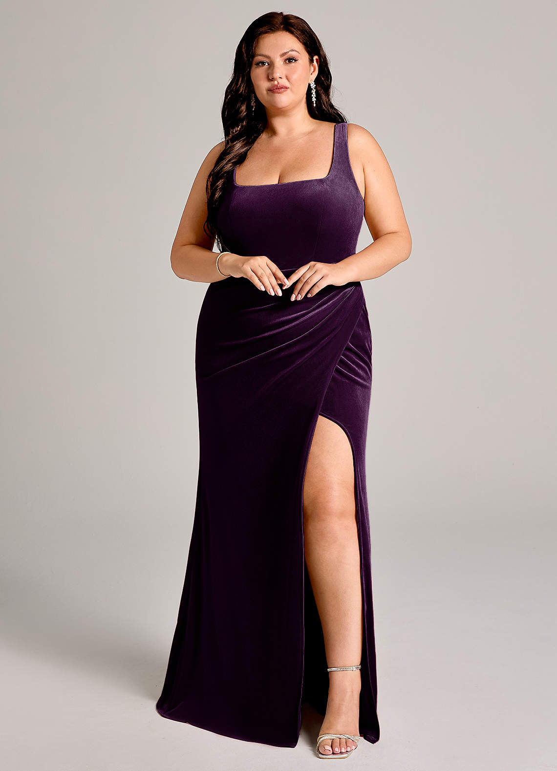 Azazie Mero Bridesmaid Dresses Grape Mermaid Pleated Velvet Dress image10
