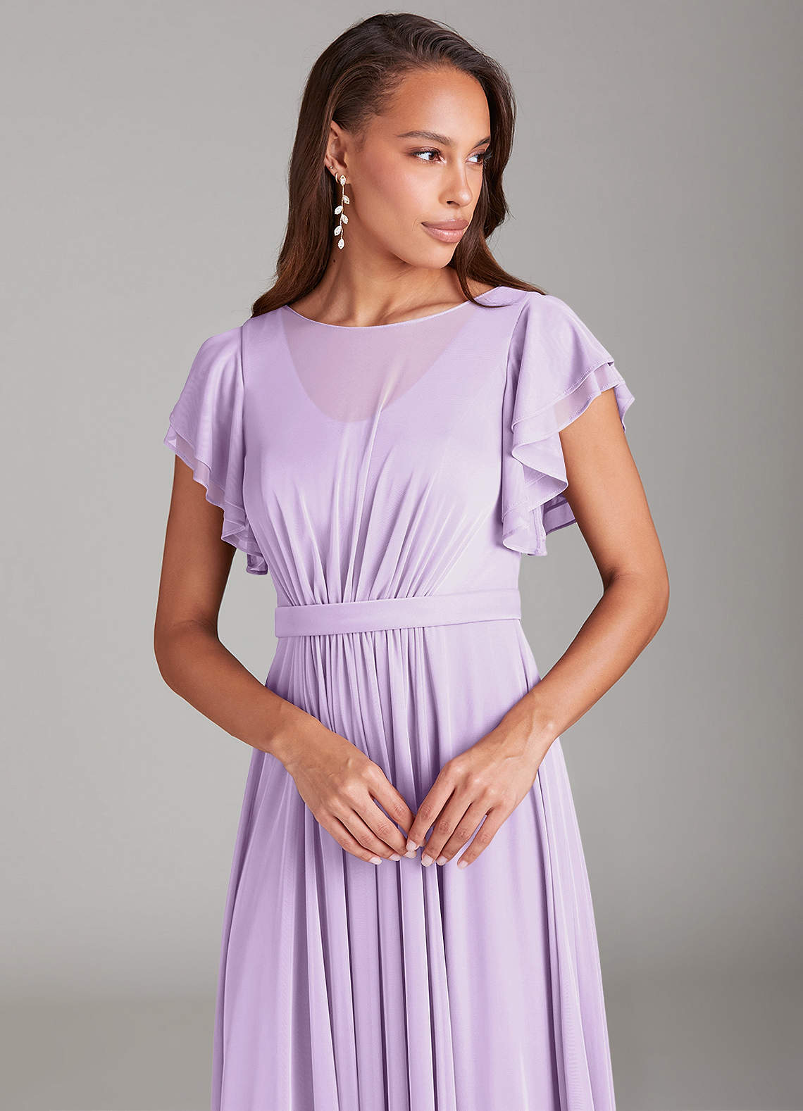 Azazie Daphne Modest Bridesmaid Dresses A-Line Ruched Mesh Floor-Length Dress image3
