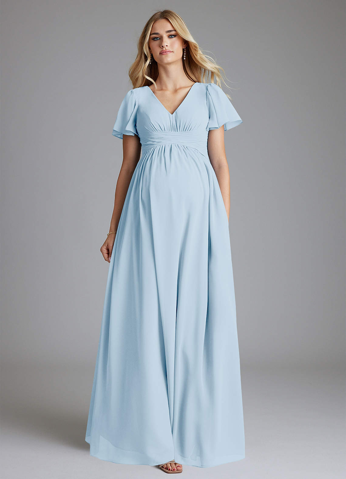 Azazie Verna Maternity Bridesmaid Dresses A-Line V-Neck Ruched Chiffon Floor-Length Dress image3