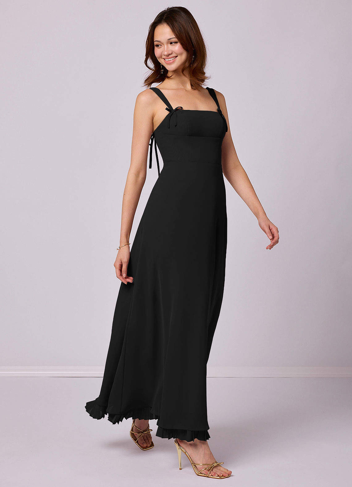 Barbie ♥ Azazie Bridesmaid Dresses Black A-Line Pleated Chiffon Dress image1