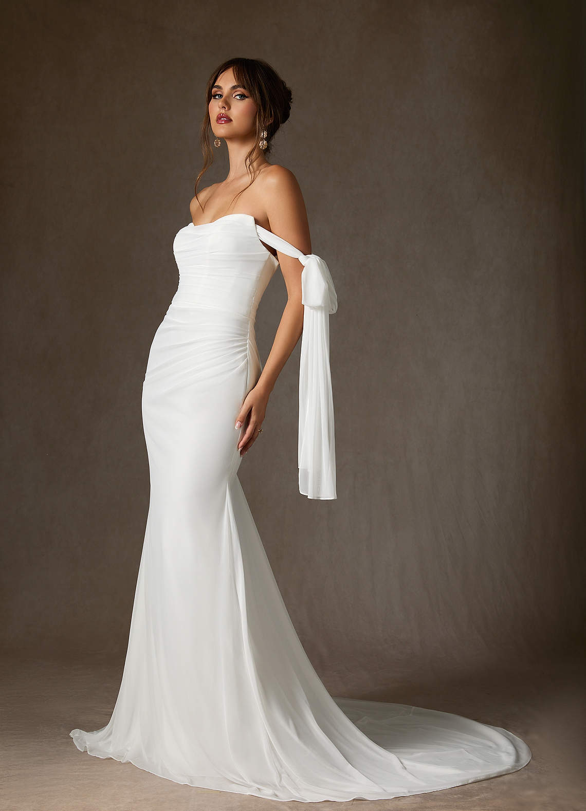 Azazie Papaya Vestidos de noiva Vestir Diamante Branco de Malha de Bainha image3