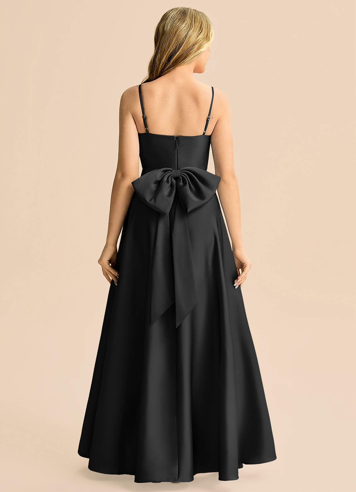 Azazie Rumi Junior Klä av A-Line i Stretch Satin Plisserad image1