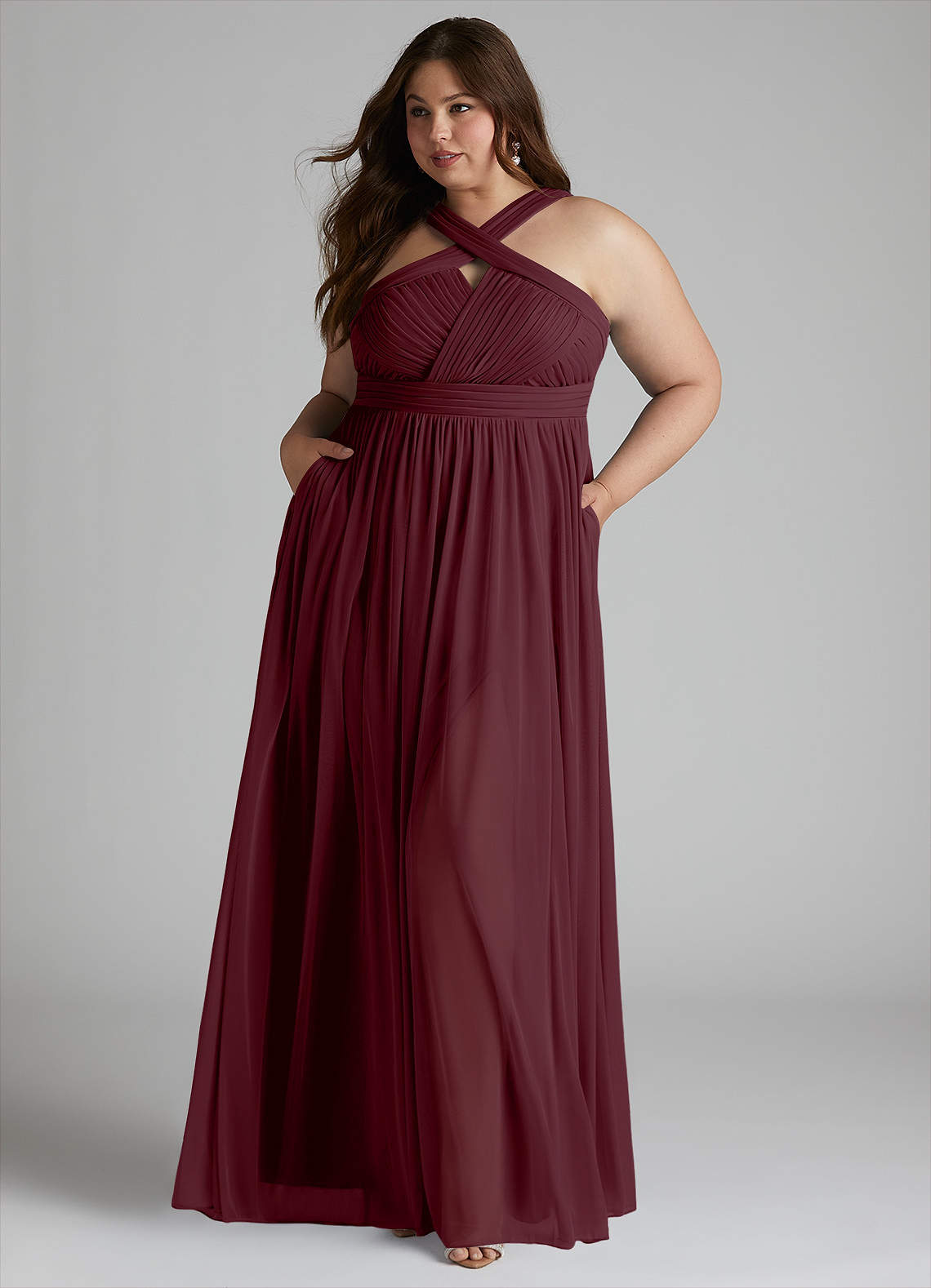 Azazie Hillian Final Sale Agave A-Line Halter Pleated Mesh Dress image1