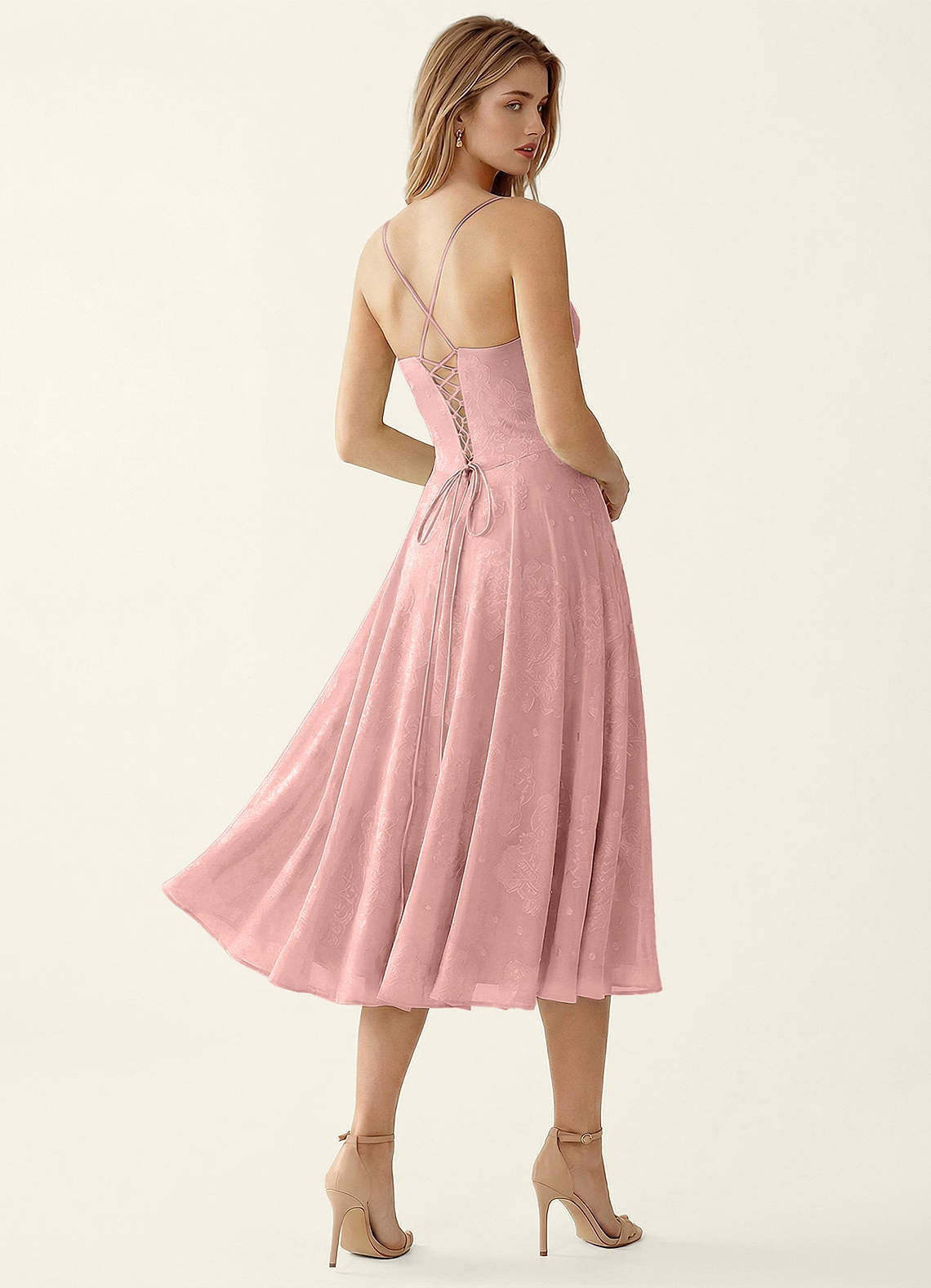 Verena Powder Pink Jacquard Midi A-line Graduation Dress | Azazie