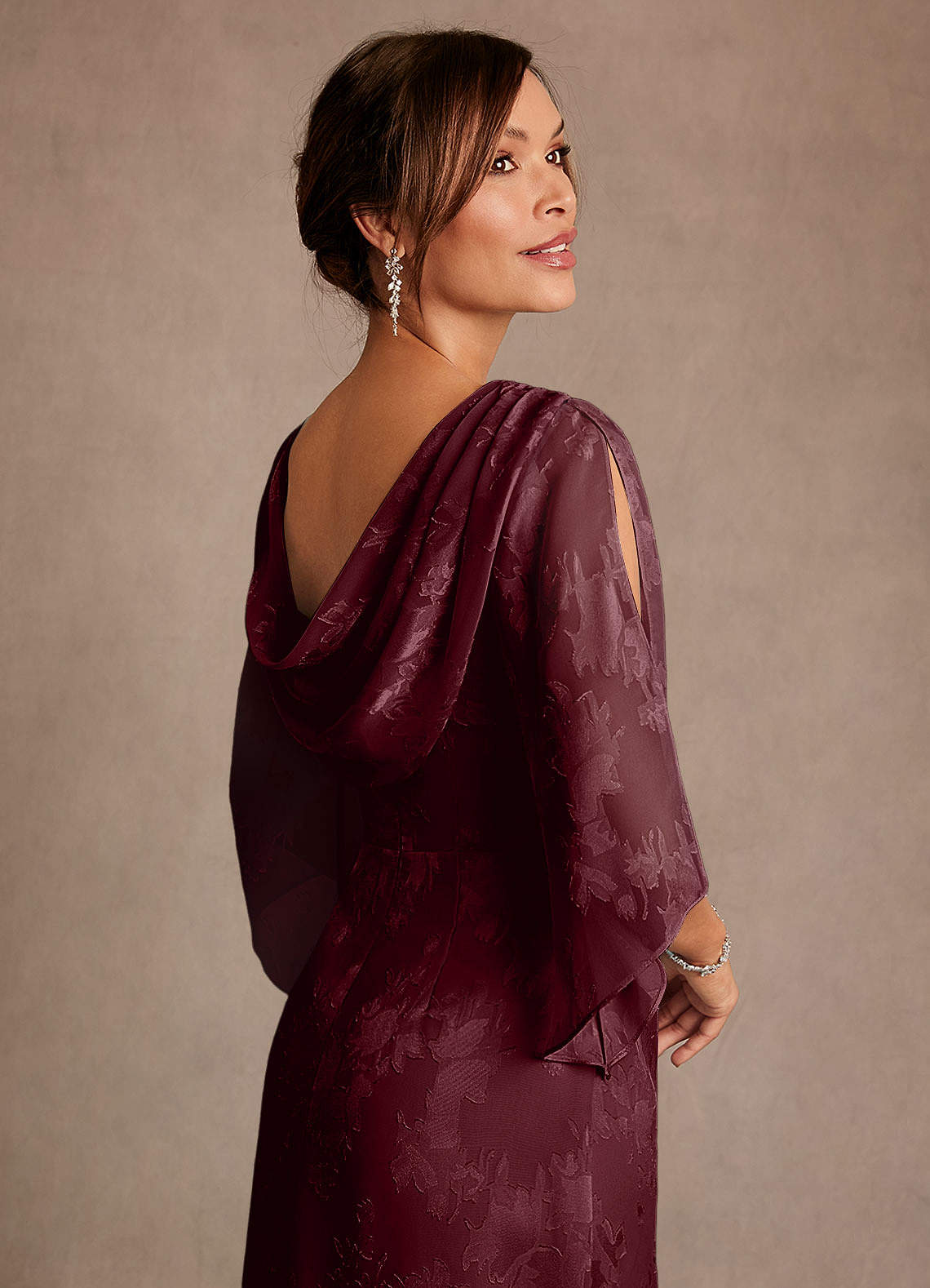 Azazie Anaheim Mother of the Bride Dresses Cabernet Sheath Pleated Floral Burnout Dress image5