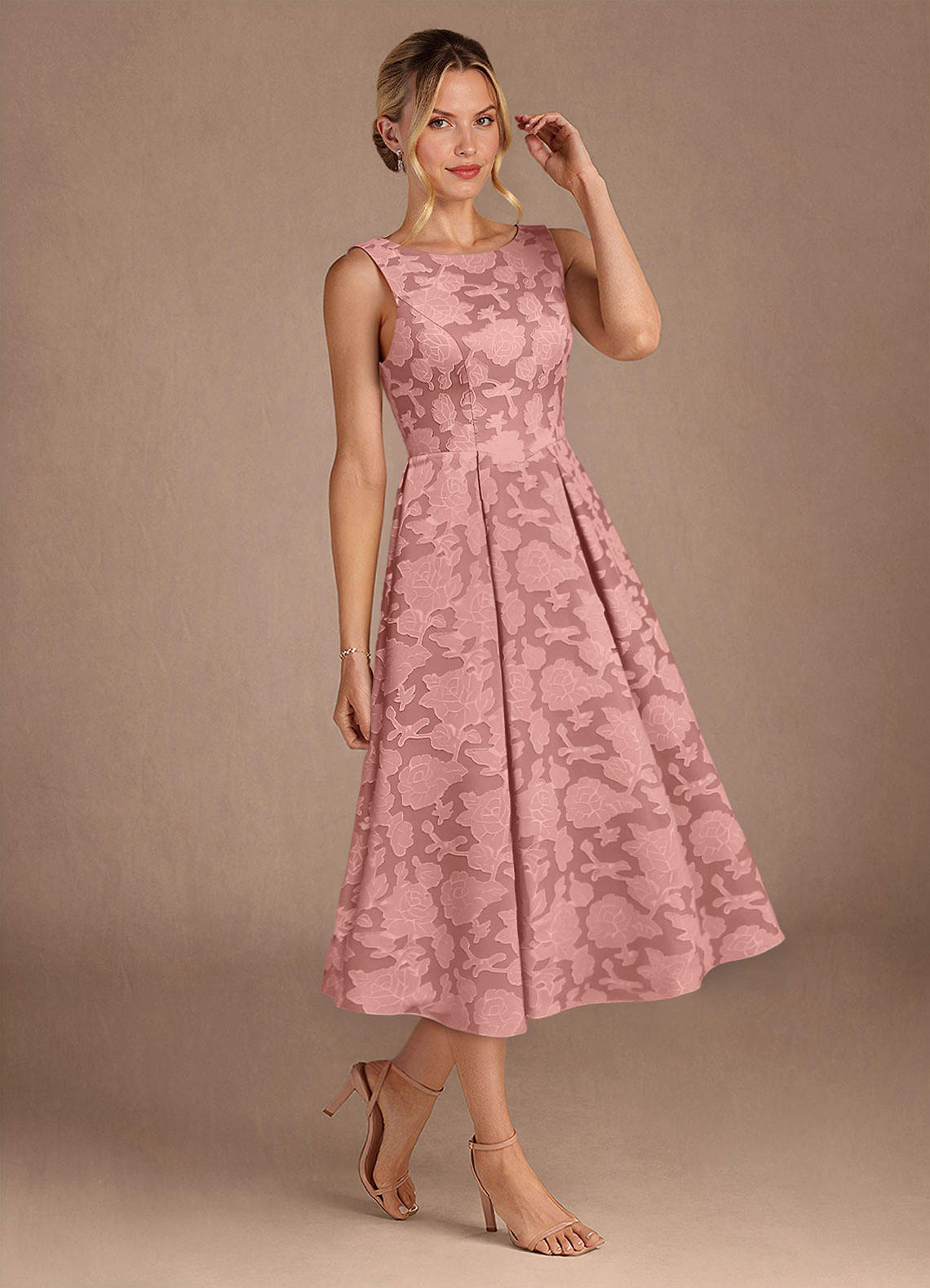 Azazie Fulton Mother of the Bride Dresses Rosette A-Line Pleated Floral Burnout Dress image1