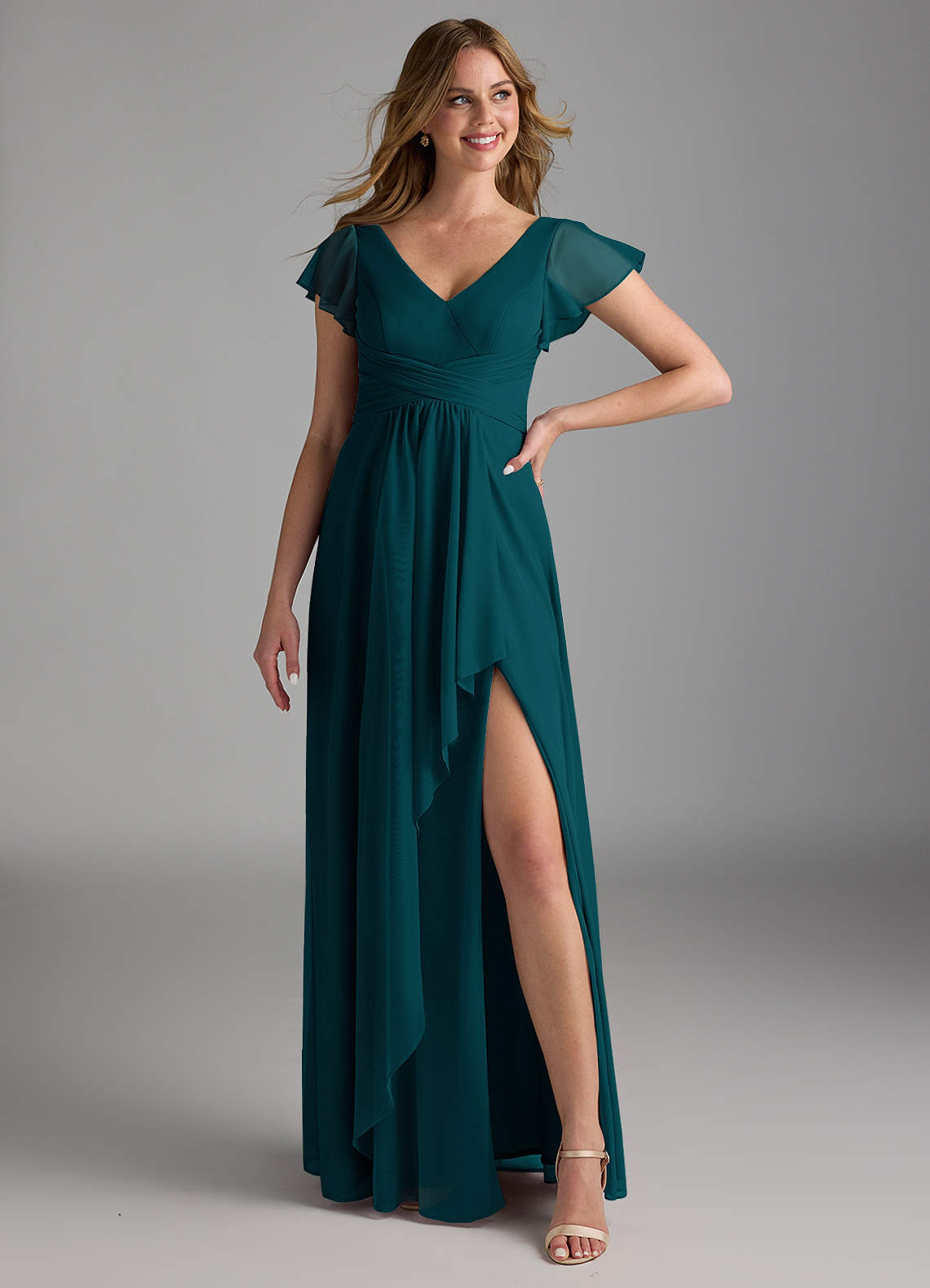 Azazie Omari Bridesmaid Dresses Pine A-Line Mesh Dress image1