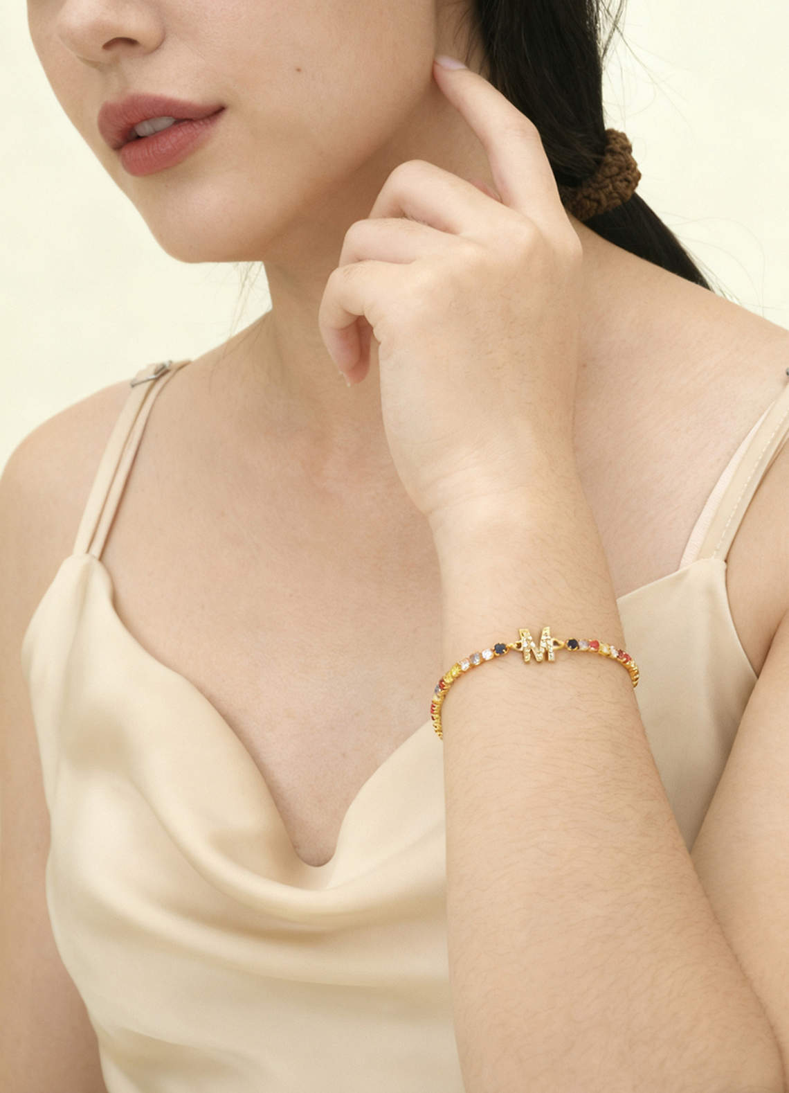 front Colorful Rhinestone Initial Tennis Bracelet