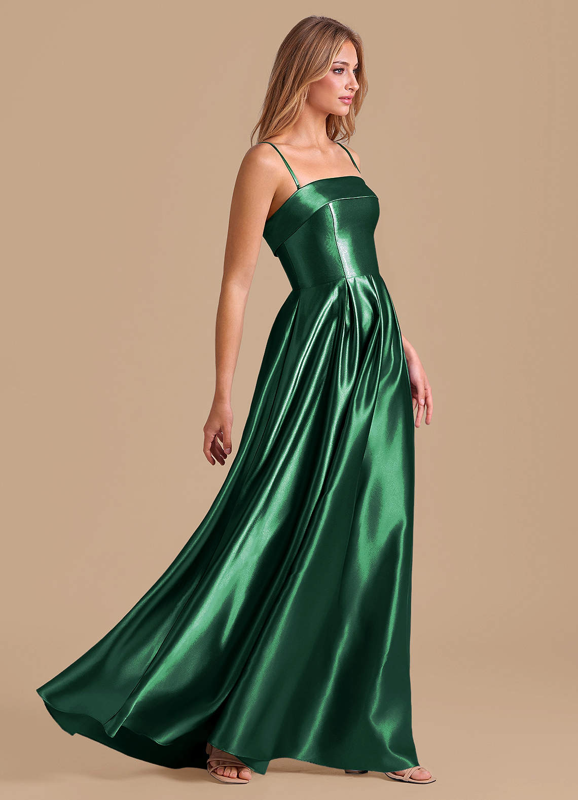 green emerald velvet dress Mac Duggal Women's Thin Strap Pleated Metallic Gown with 3D Flower - Green - Size 10