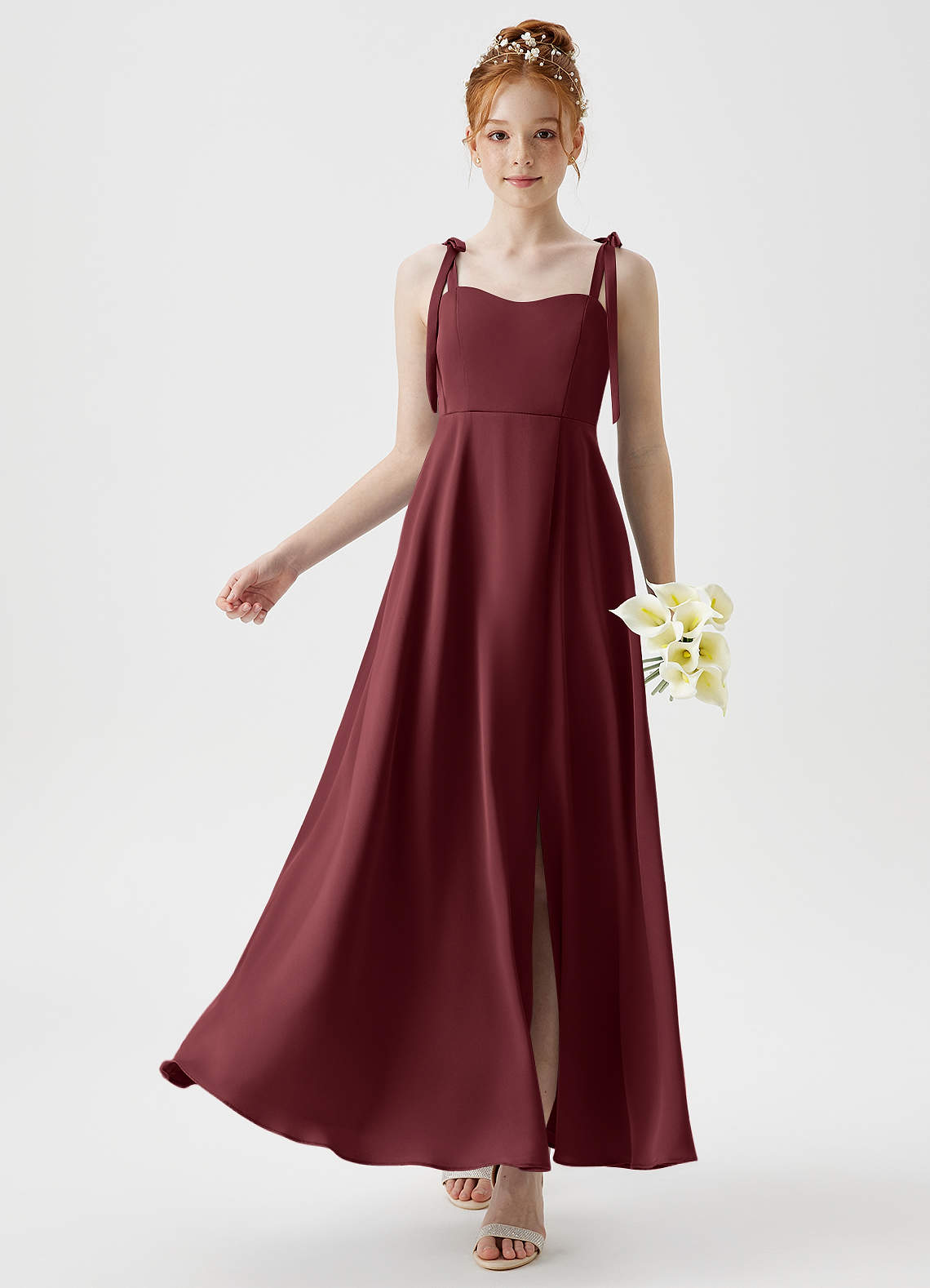 Azazie Rosey Junior A-Linie Herzausschnitt Stretch-Satin Kleid Merlot image1